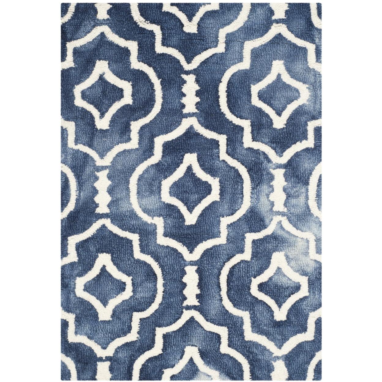 Ivory and Navy Hand-Tufted Wool Area Rug - 2' x 3'