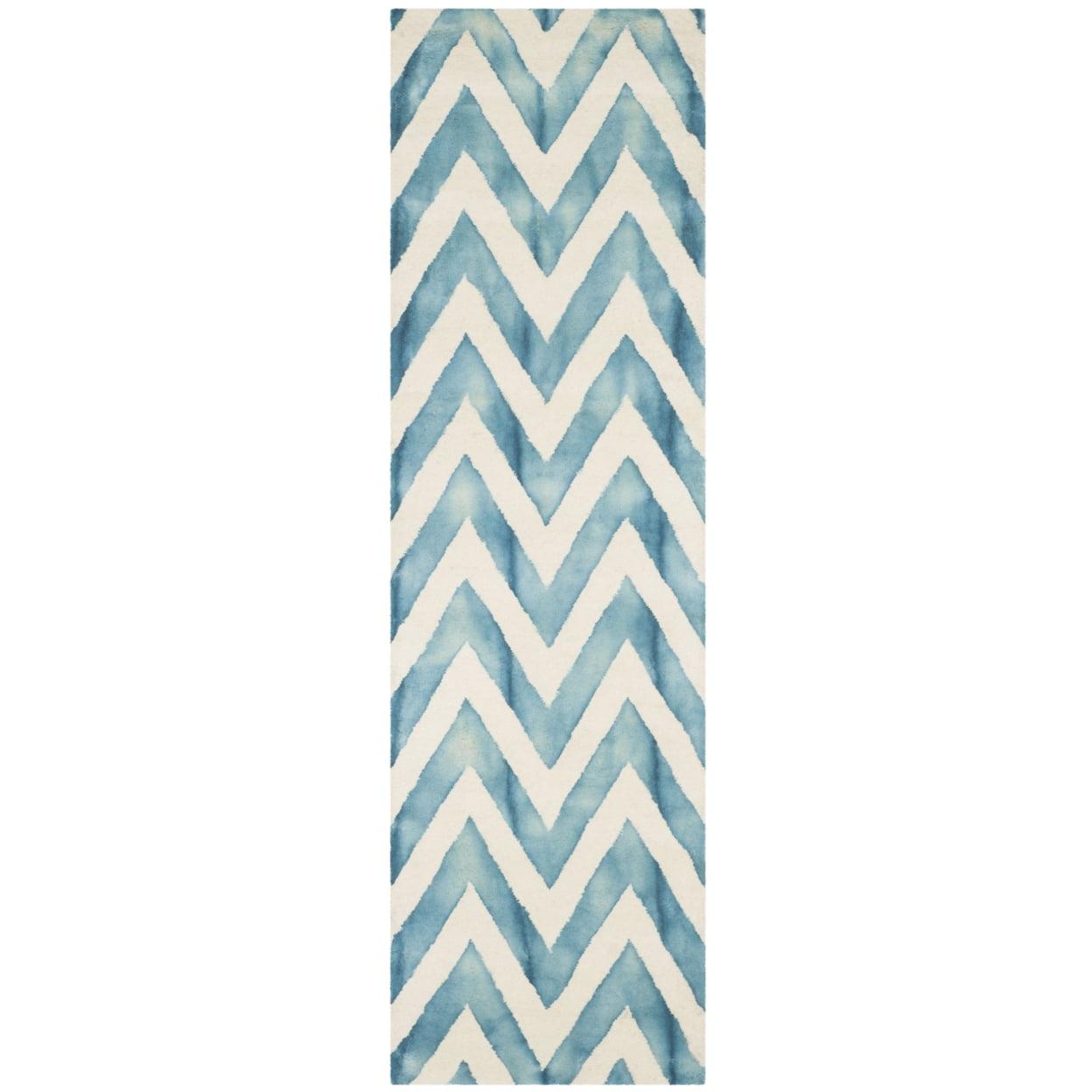 Elegant Ivory & Turquoise Hand-Tufted Wool Runner Rug - 2'3" x 6'