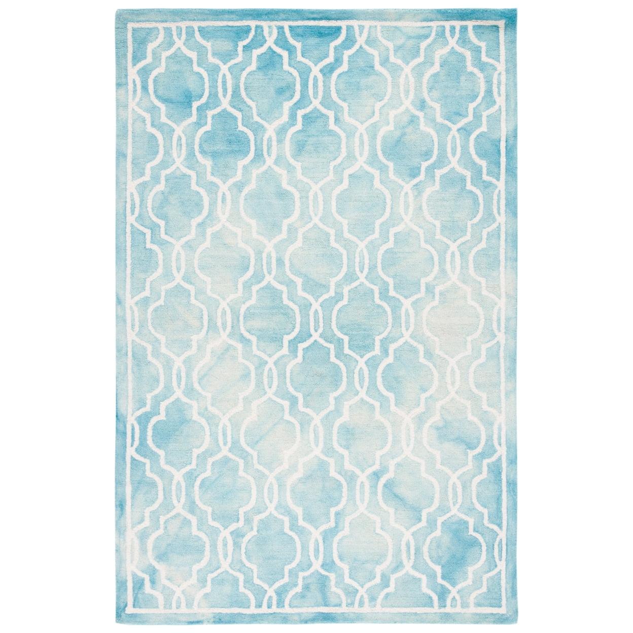 Turquoise and Ivory Hand-Tufted Wool Area Rug 4' x 6'