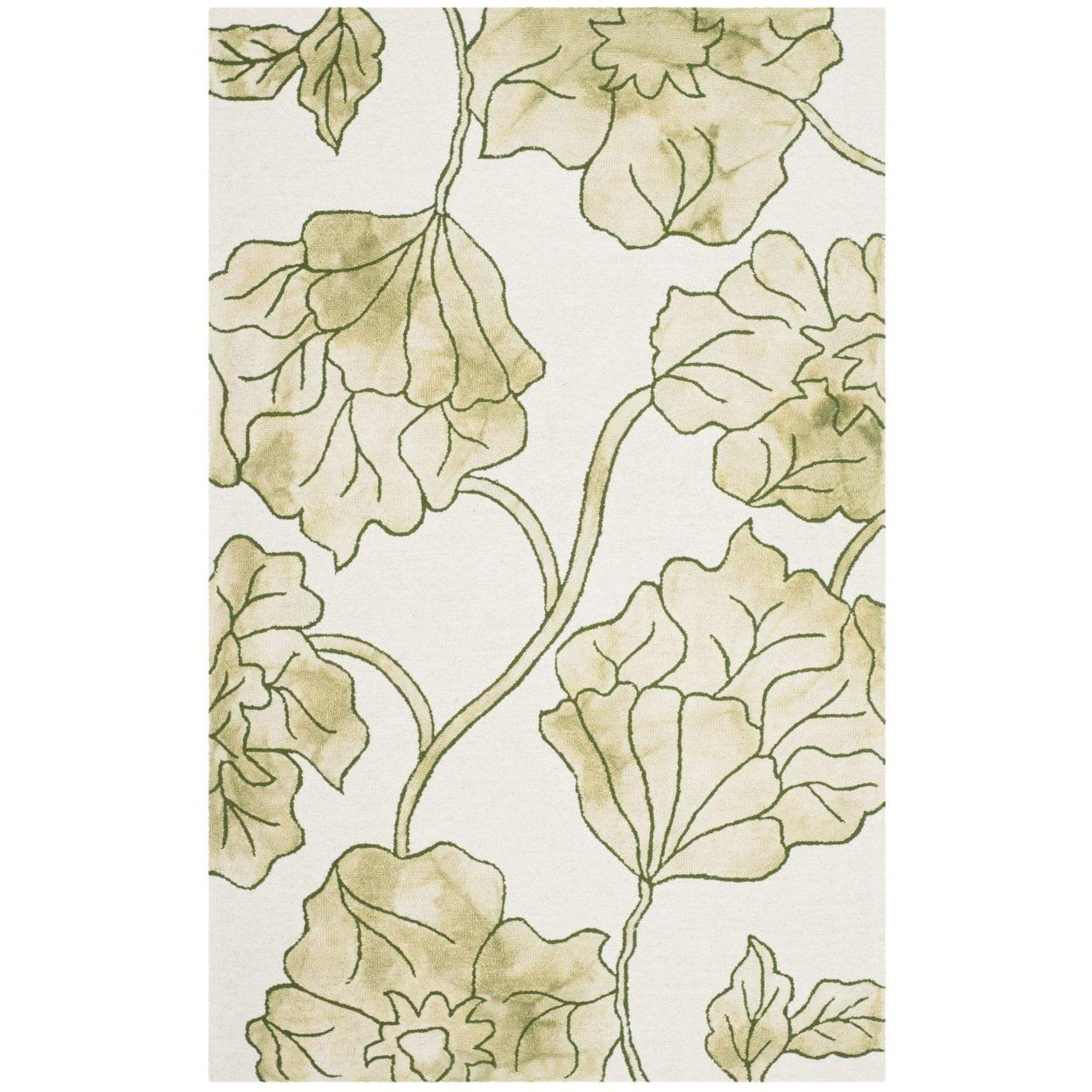 Ivory and Light Green Hand-Tufted Wool Square Area Rug, 5' x 8'