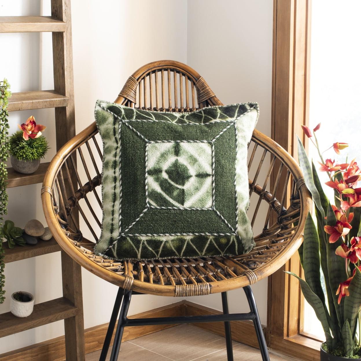 Green Ikat Embroidered Square Pillow Set, 24"