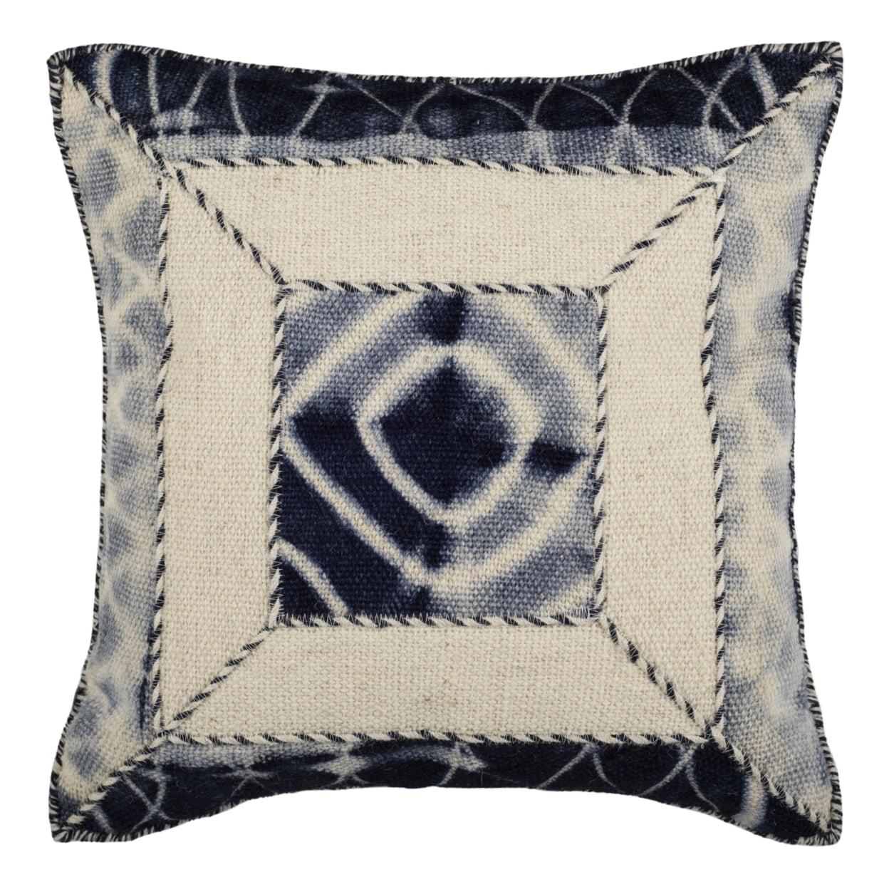 Medina Blue Square Ikat Embroidered Pillow Set