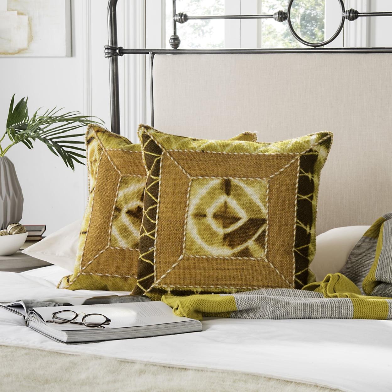 Turmeric Ikat Embroidered Square Pillow Set