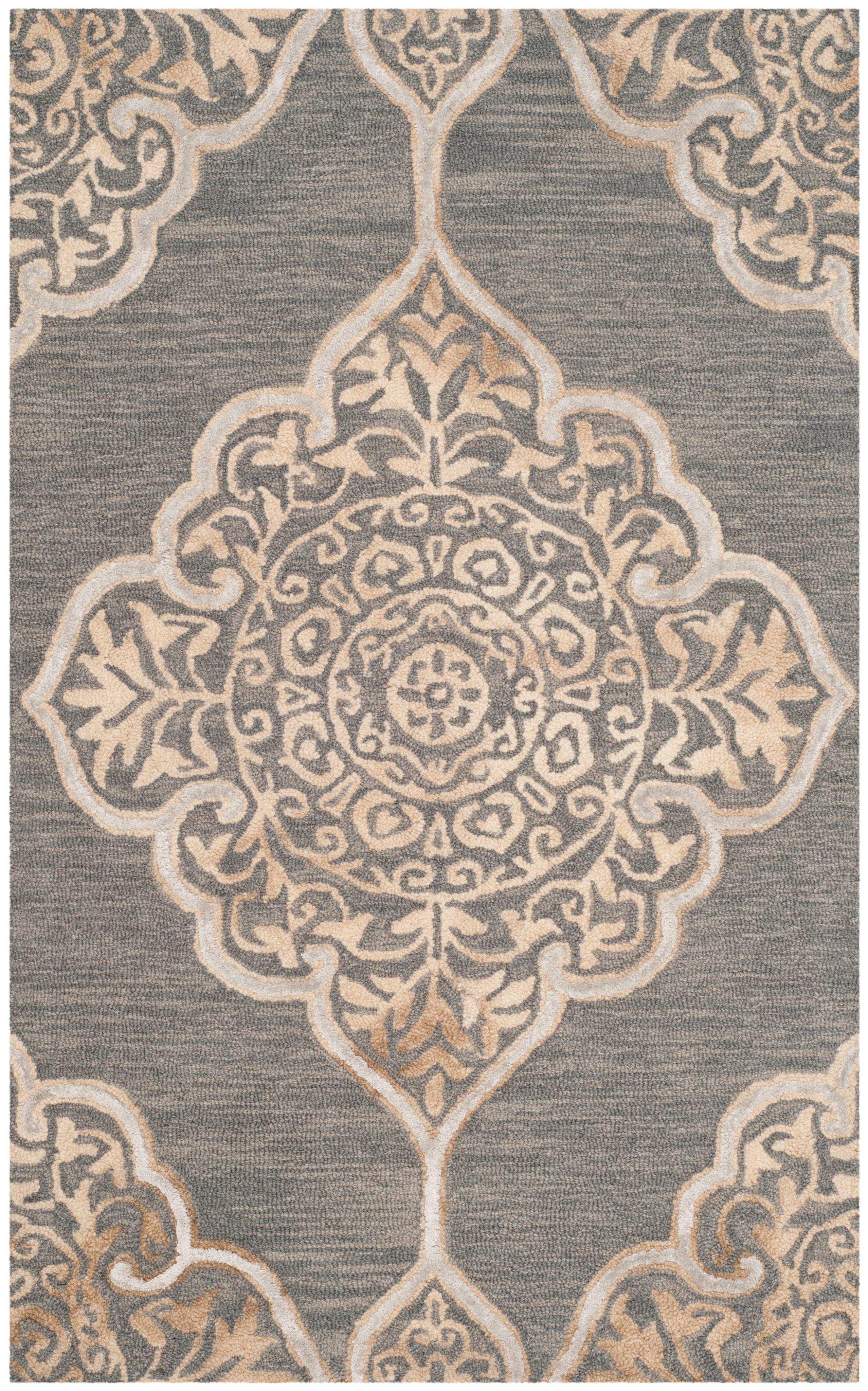 Slate & Beige Hand-Tufted Wool-Silk Blend Rectangular Rug