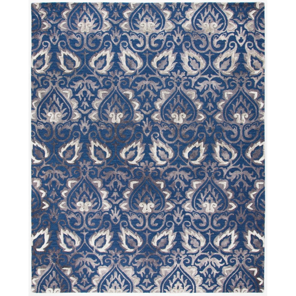 Hand-Tufted Elegance Navy & Grey Wool-Silk Blend 8' x 10' Area Rug