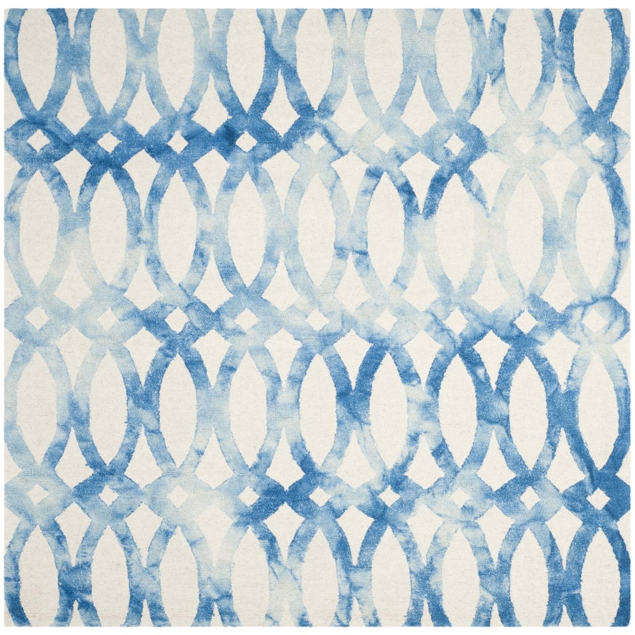 Amekia Geometric Handmade Tufted Ivory/Blue Area Rug