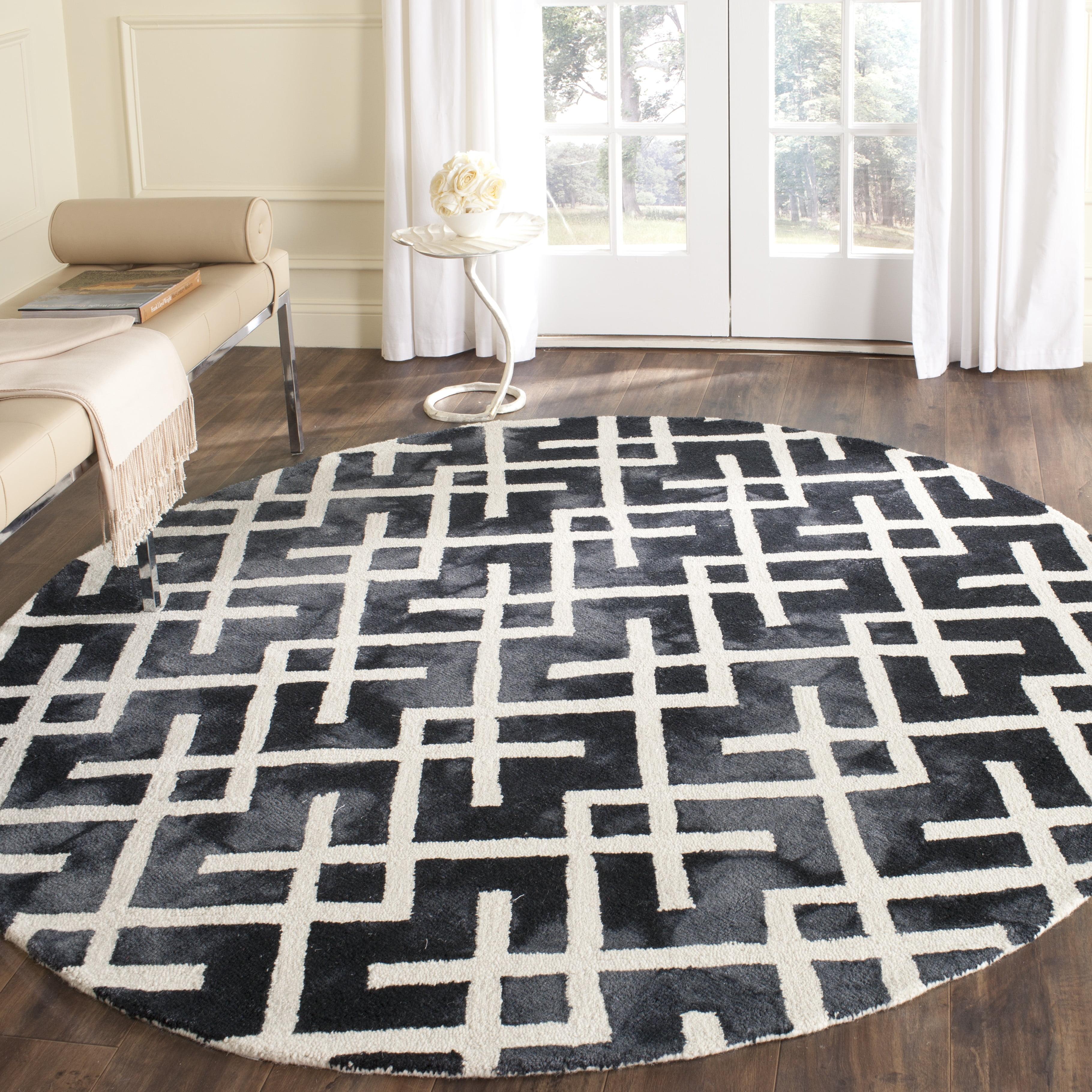 Graphite and Ivory Round Hand-Tufted Wool Rug