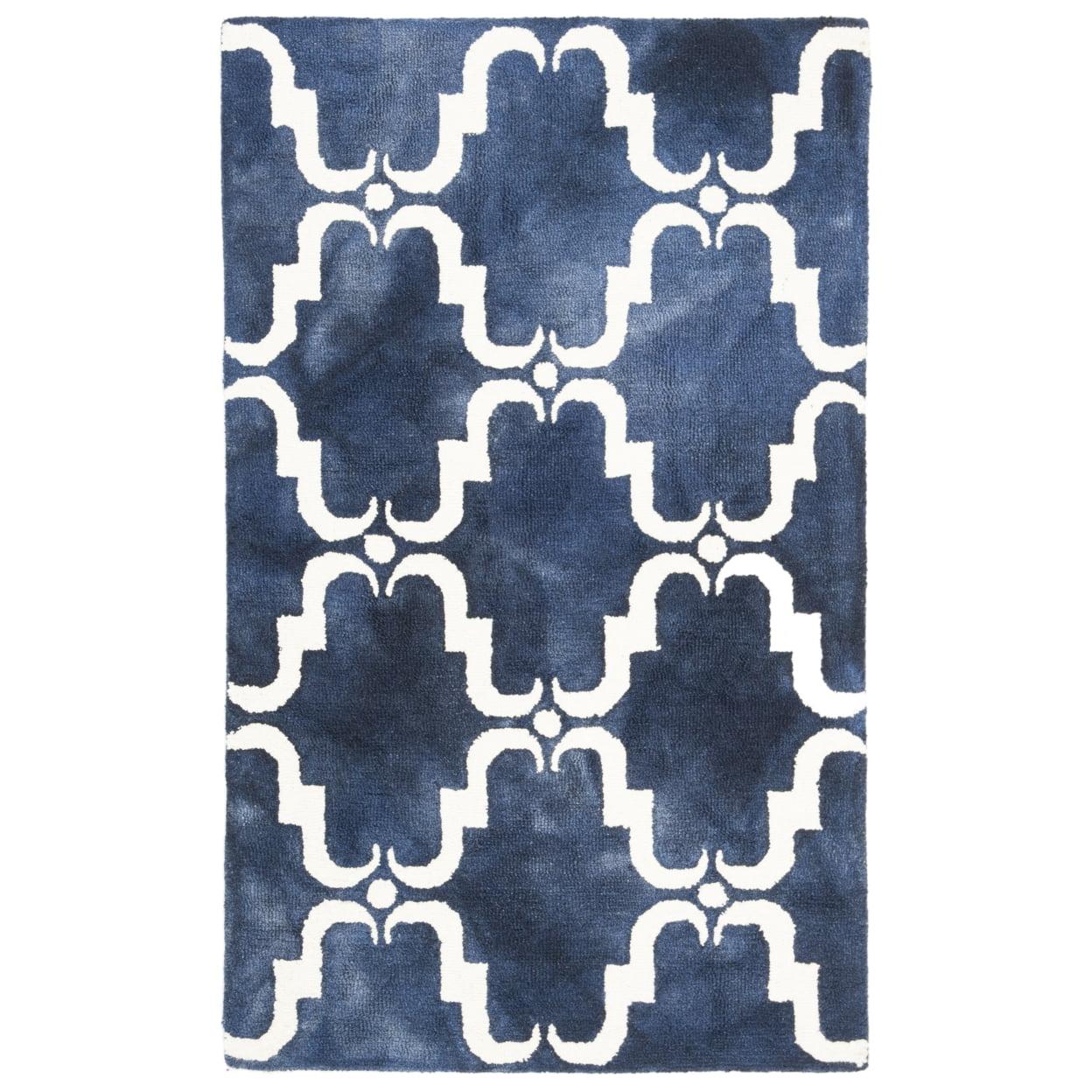 Hand-Tufted Navy and Ivory Wool Rectangular Rug 3' x 5'