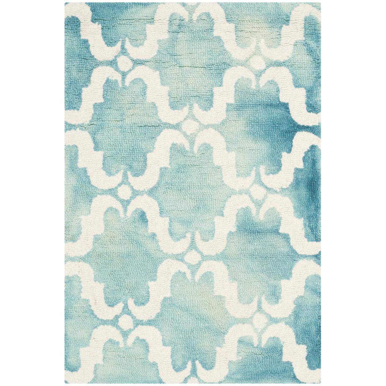 Turquoise and Ivory Handmade Tufted Wool Rectangular Rug - 2' x 3'