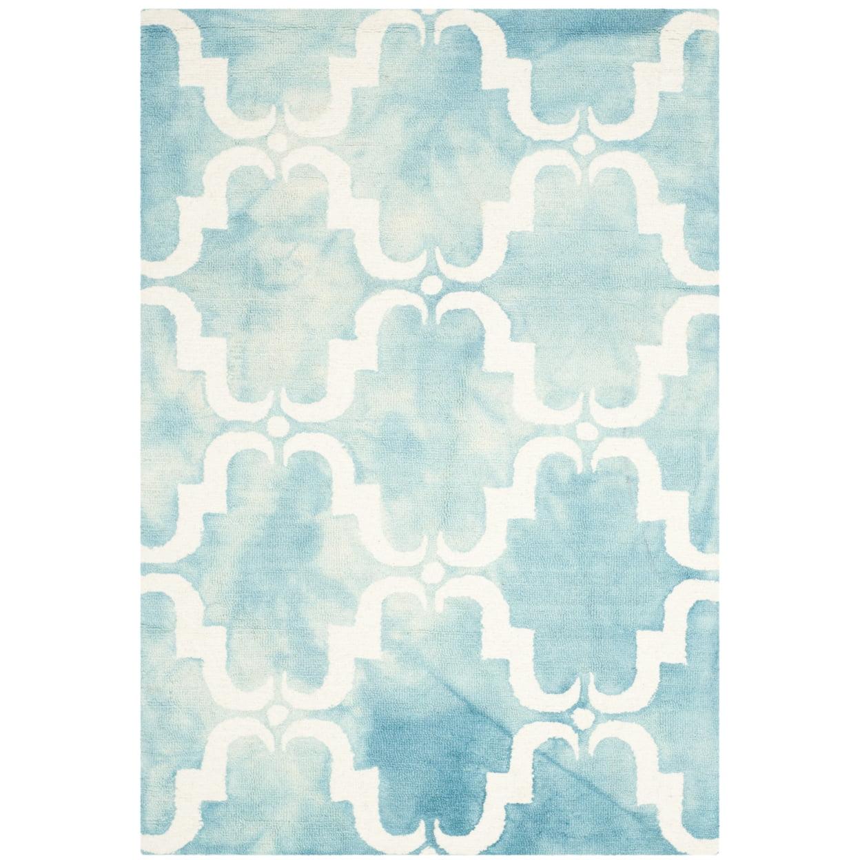 Turquoise and Ivory Hand-Tufted Wool 4' x 6' Area Rug