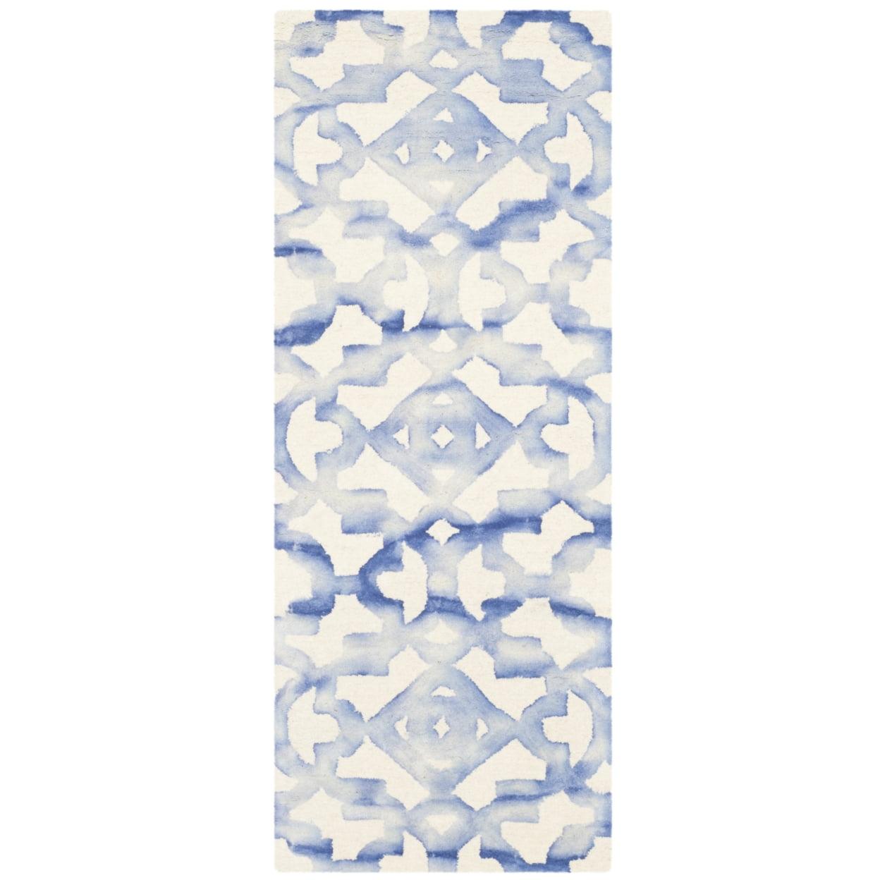 SAFAVIEH Dip Dye Zowie Overdyed Geometric Wool Runner Rug, Ivory/Blue, 2'3" x 10'