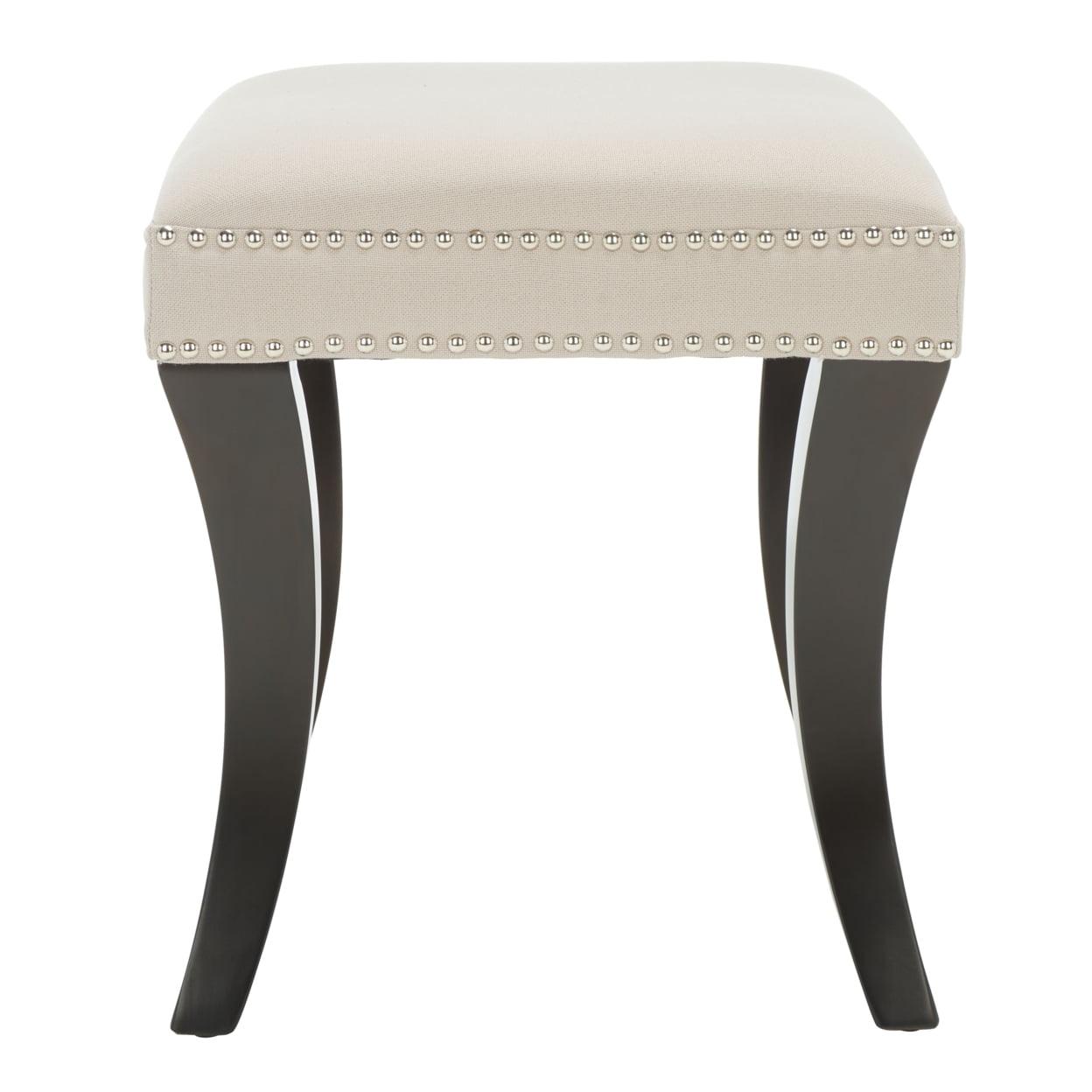 Taupe Linen Tufted Ottoman with Espresso Birch Legs