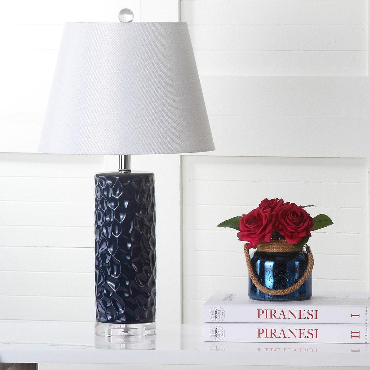 Dixon 24-Inch Navy Ceramic Table Lamp Set with Cotton Shades