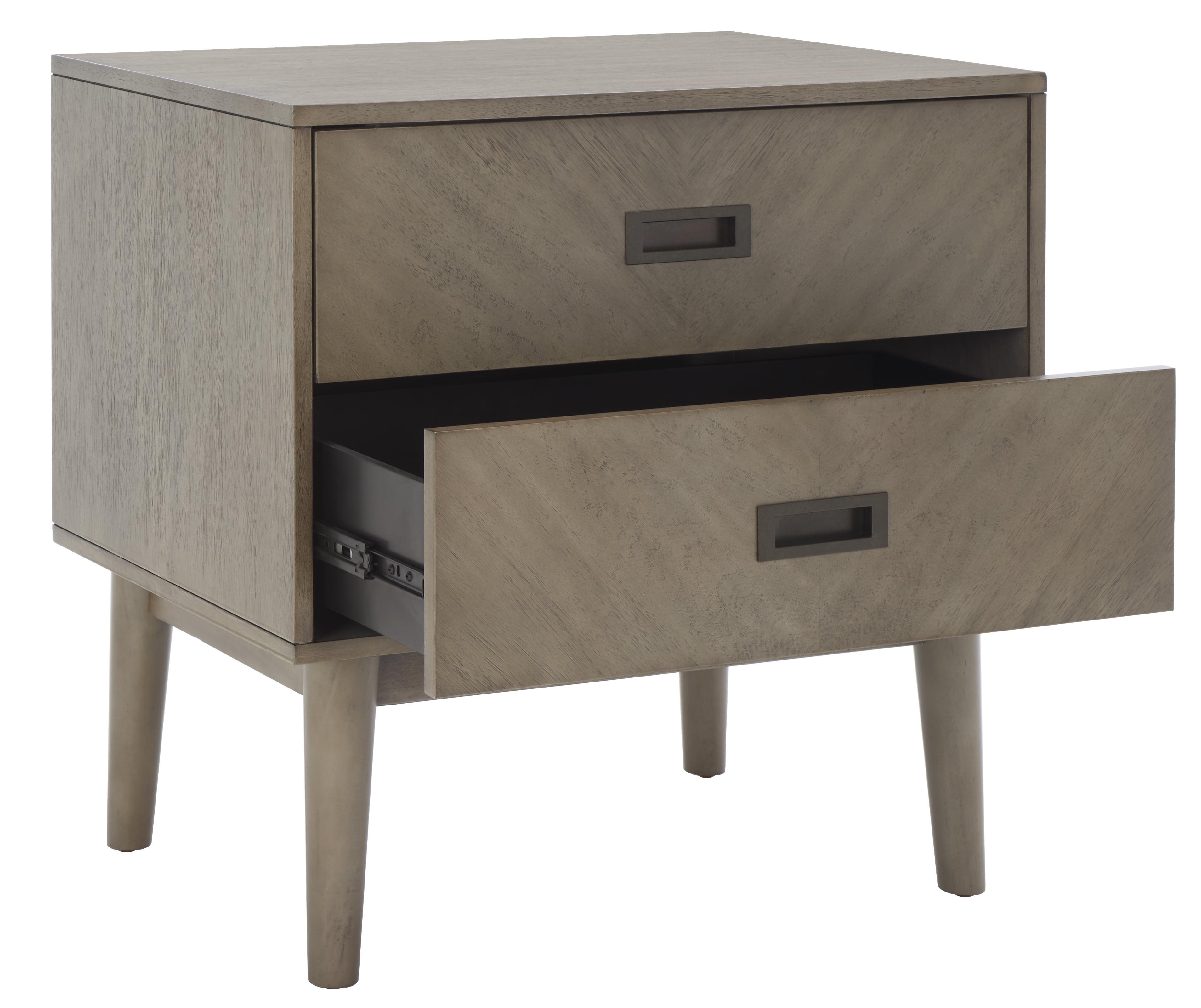 Light Grey 2-Drawer Mid-Century Nightstand with Bronze Handles