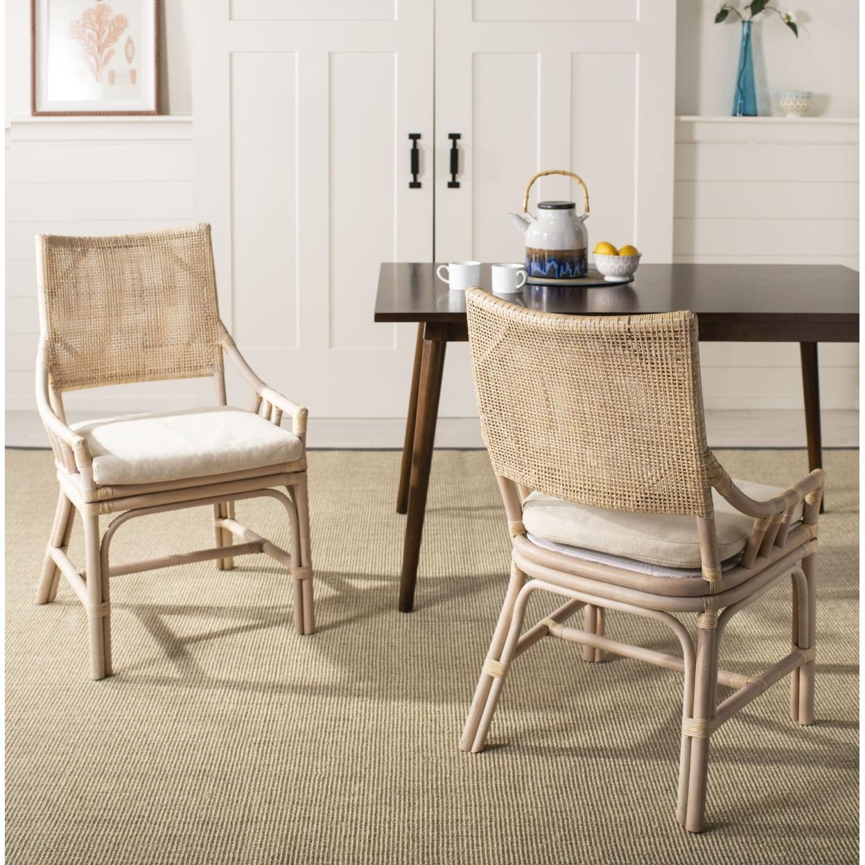 Donatella Transitional Natural White Wash Rattan Armchair with Cushion