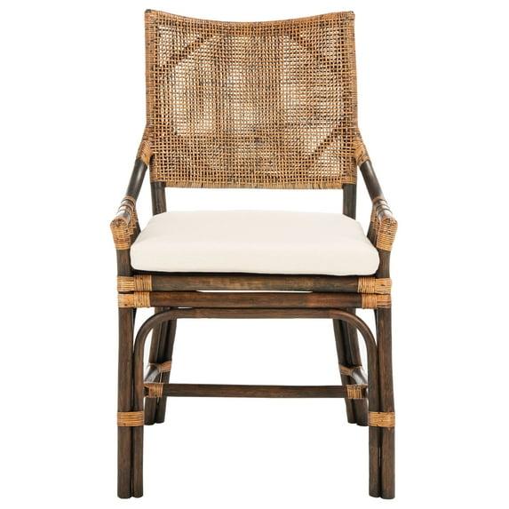 SAFAVIEH Donatella Rattan Chairs, Natural Wash/Black Legs/White Cushion (22 in. W x 24 in. D x 37 in. H)