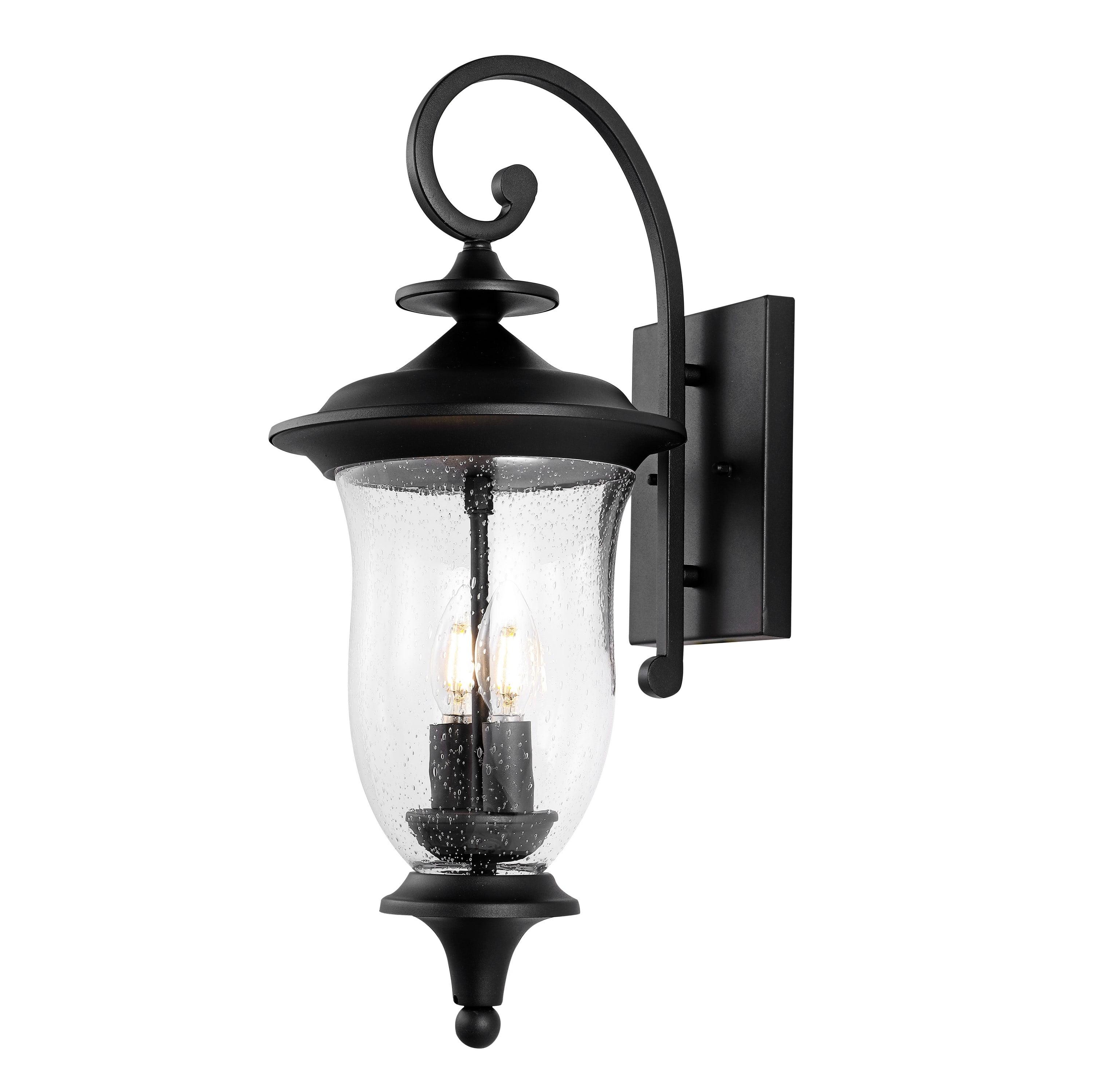 Dowell Black Metal 2-Light Outdoor Wall Sconce with Clear Shade, Set of 2