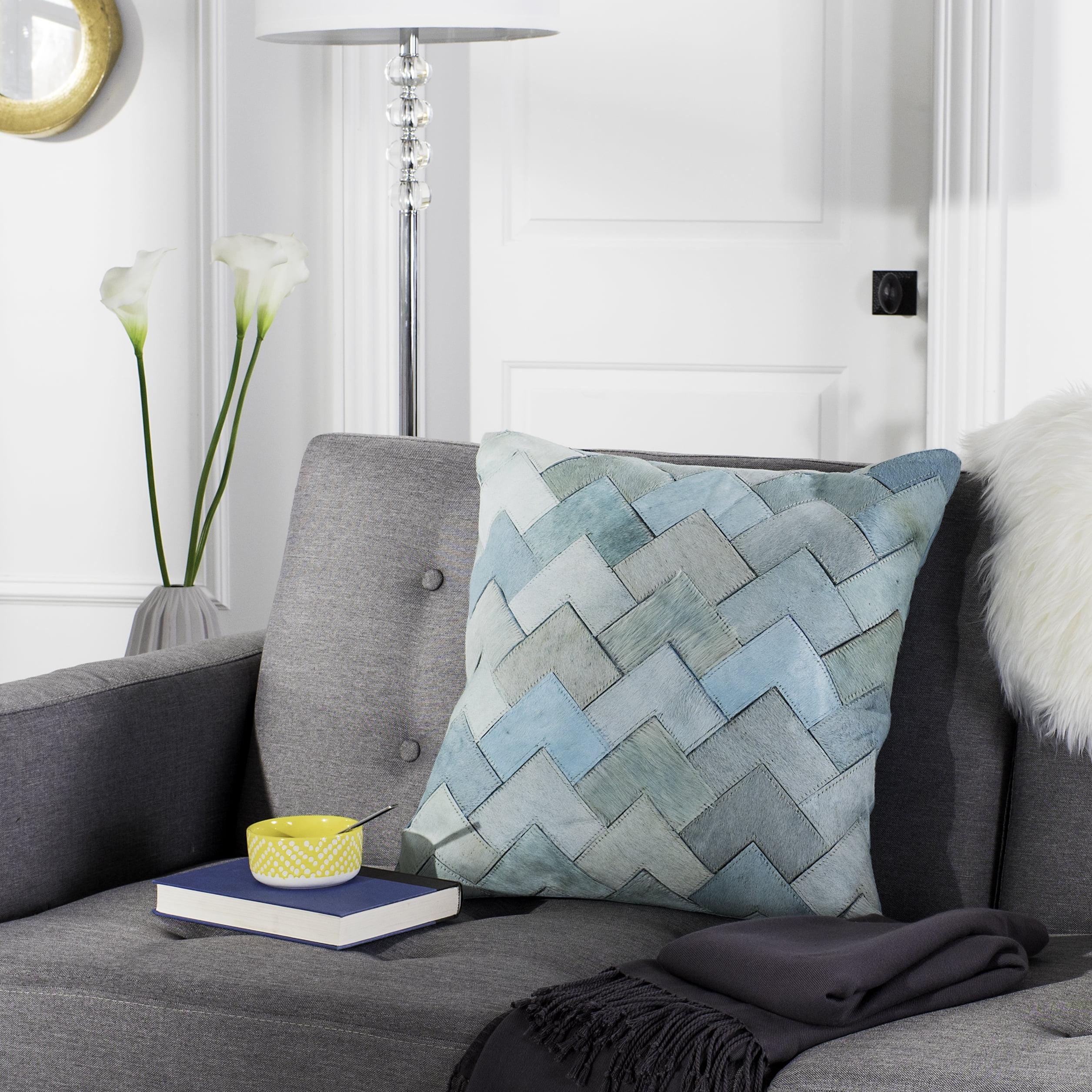 Teal and Gray Cowhide Chevron 20" Square Pillow