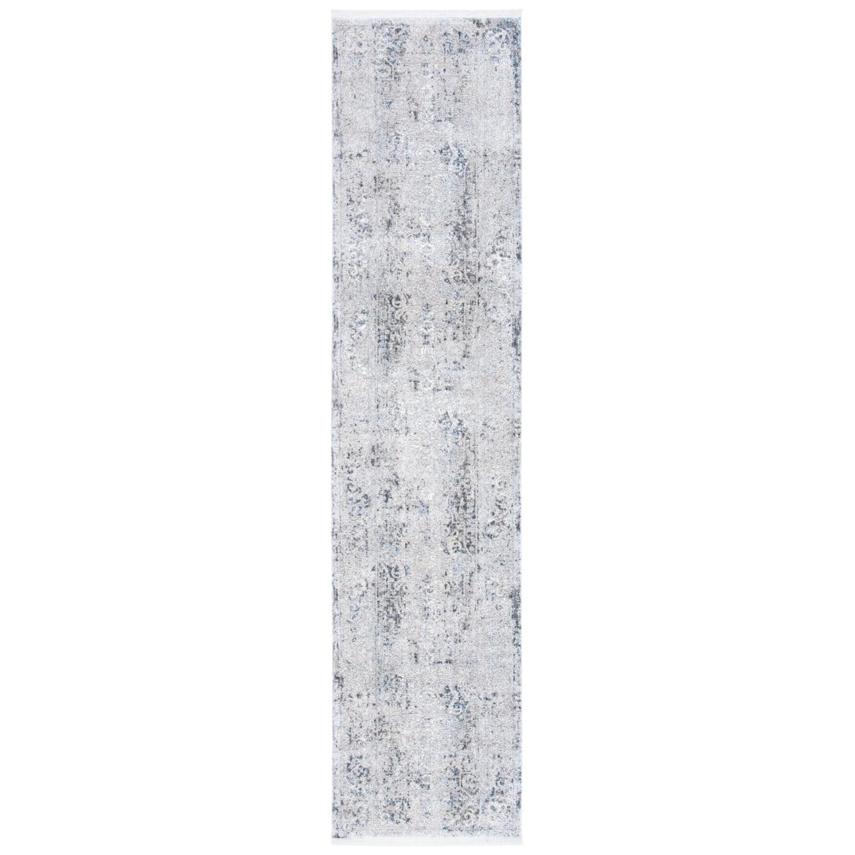 Gray and Ivory Hand-Knotted Wool Runner Rug