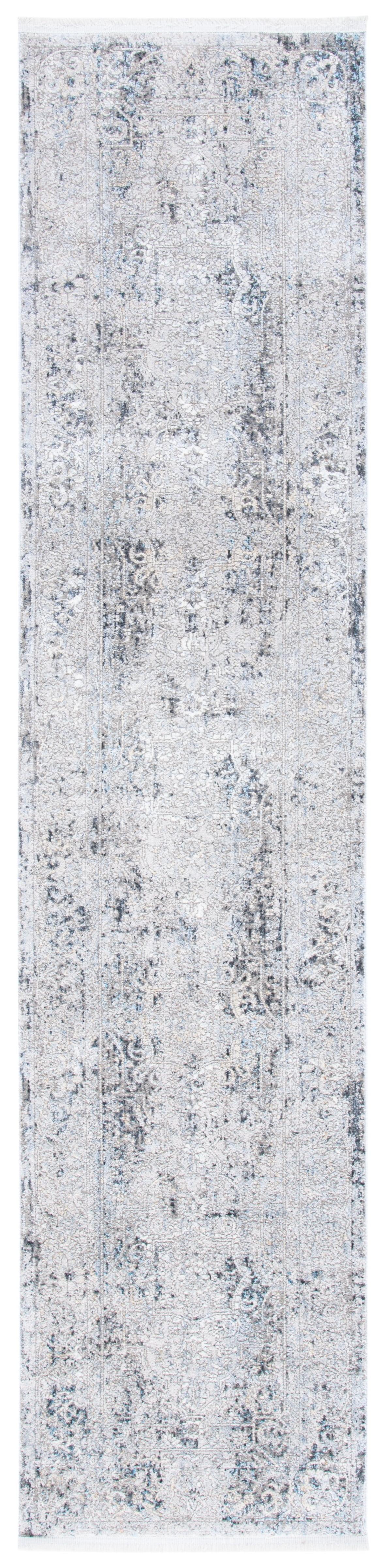 Gray and Ivory Hand-Knotted Wool Runner Rug