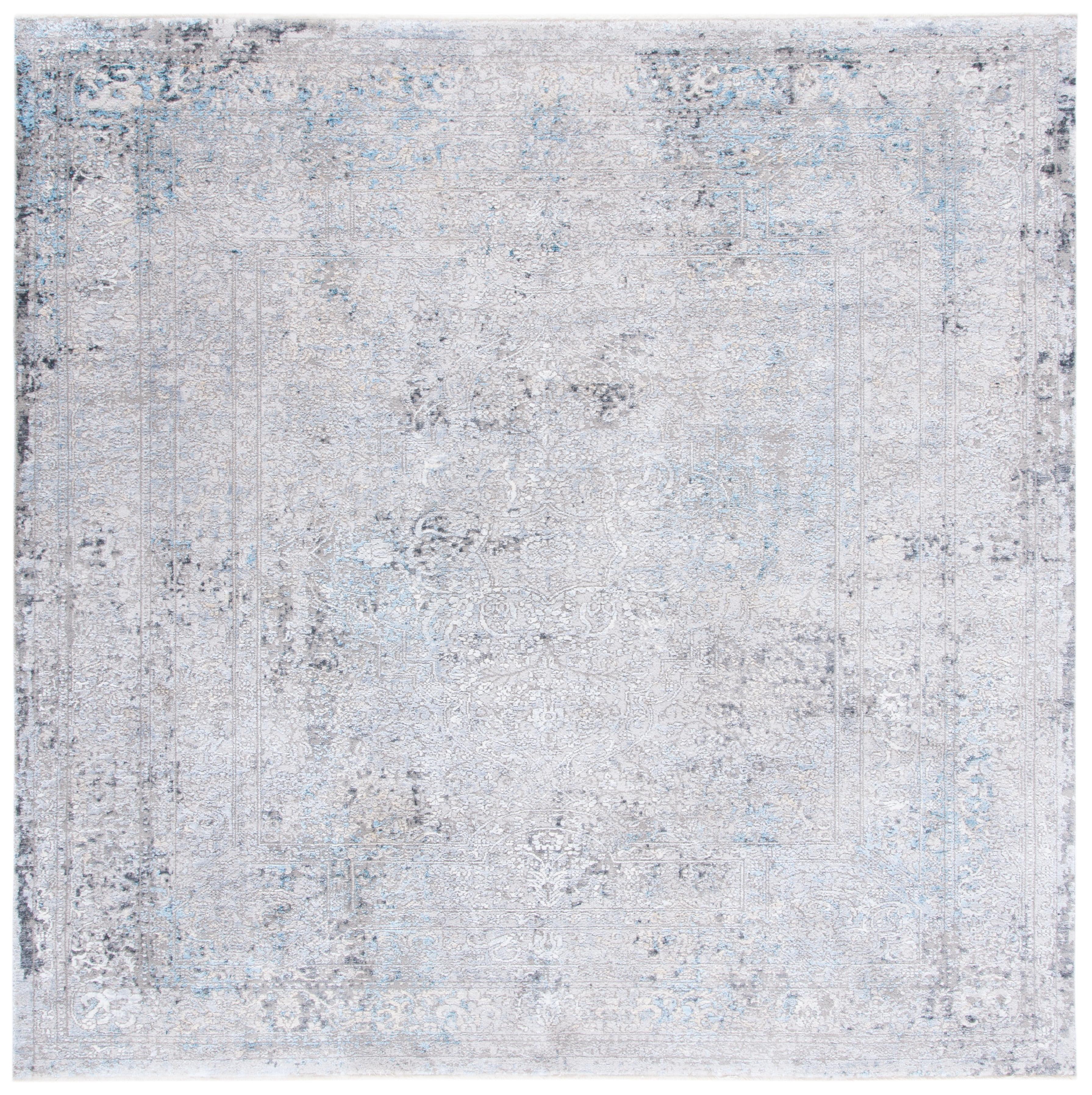 Ivory and Grey Hand-Knotted Wool Square Area Rug