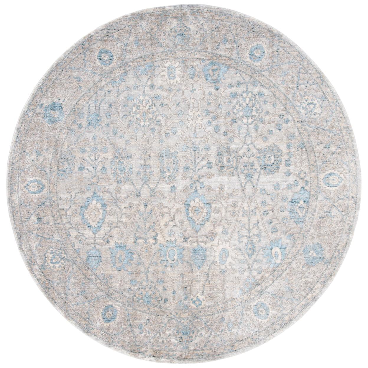 Ethereal Hand-Knotted Gray Wool & Viscose 6'7" Round Rug