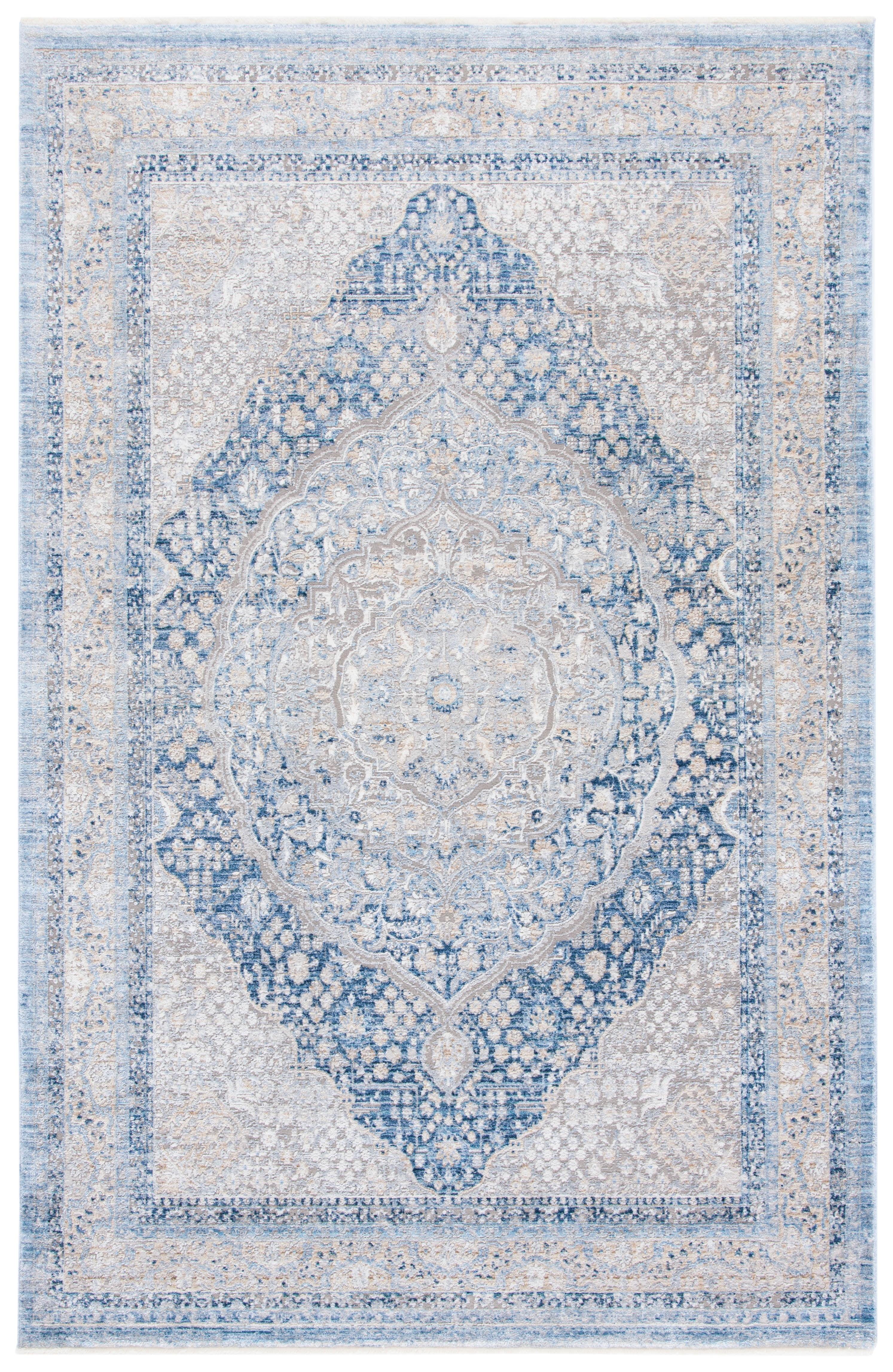 Gray and Blue Hand-Knotted Wool and Viscose Area Rug 8' x 10'