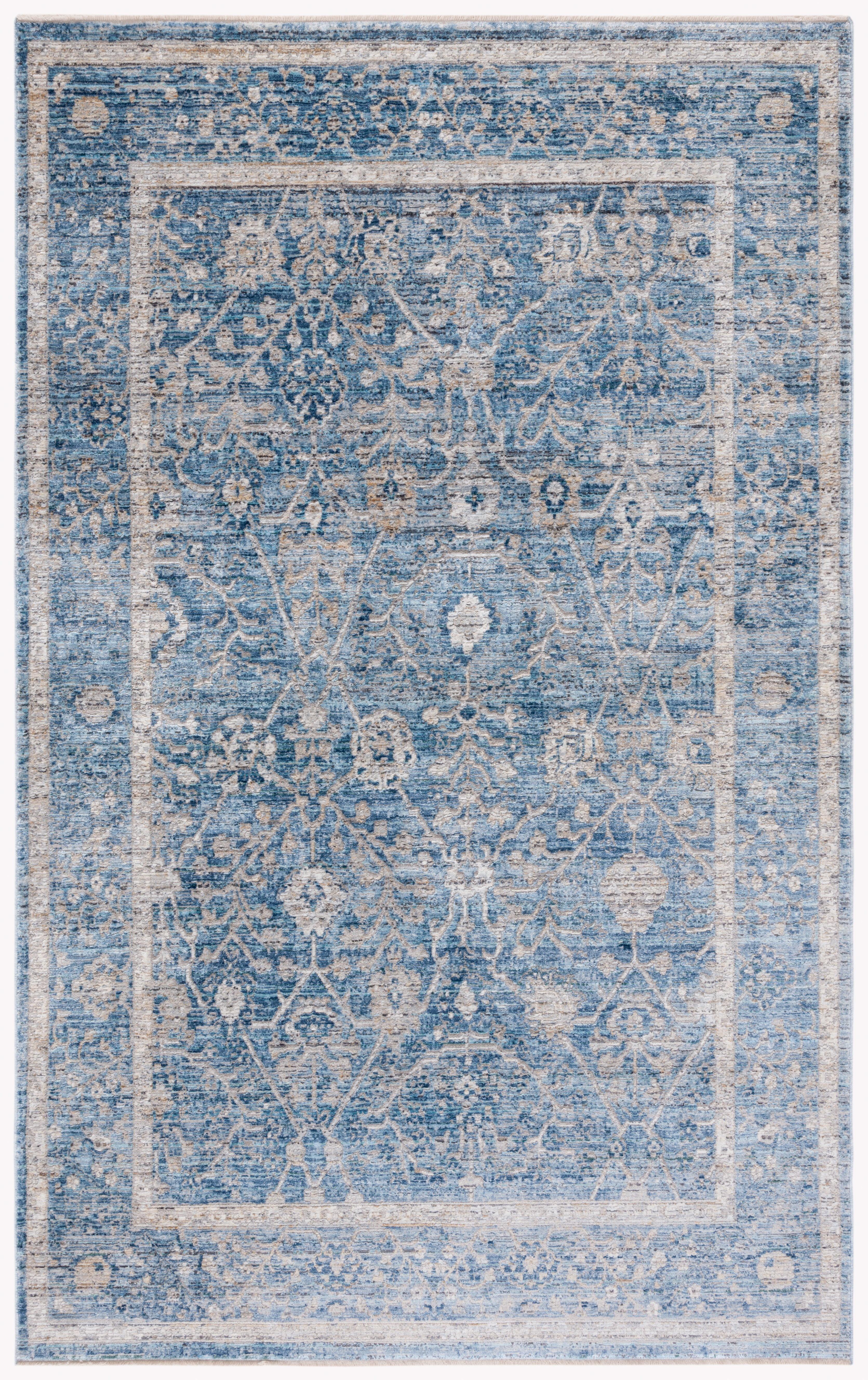 Gray and Turquoise Hand-knotted Wool and Viscose Area Rug 4' x 6'