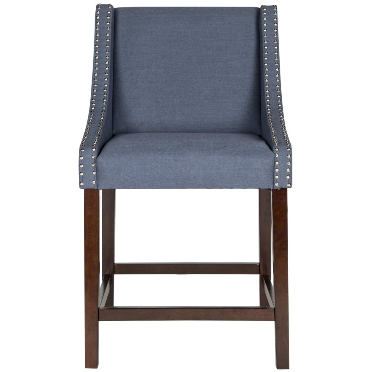 Espresso Wood and Navy Linen 23'' Transitional Counter Stool