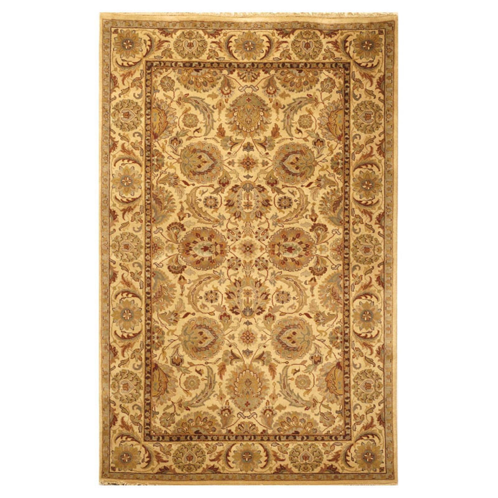 Ivory Hand-Knotted Wool Traditional Area Rug, 5' x 8'