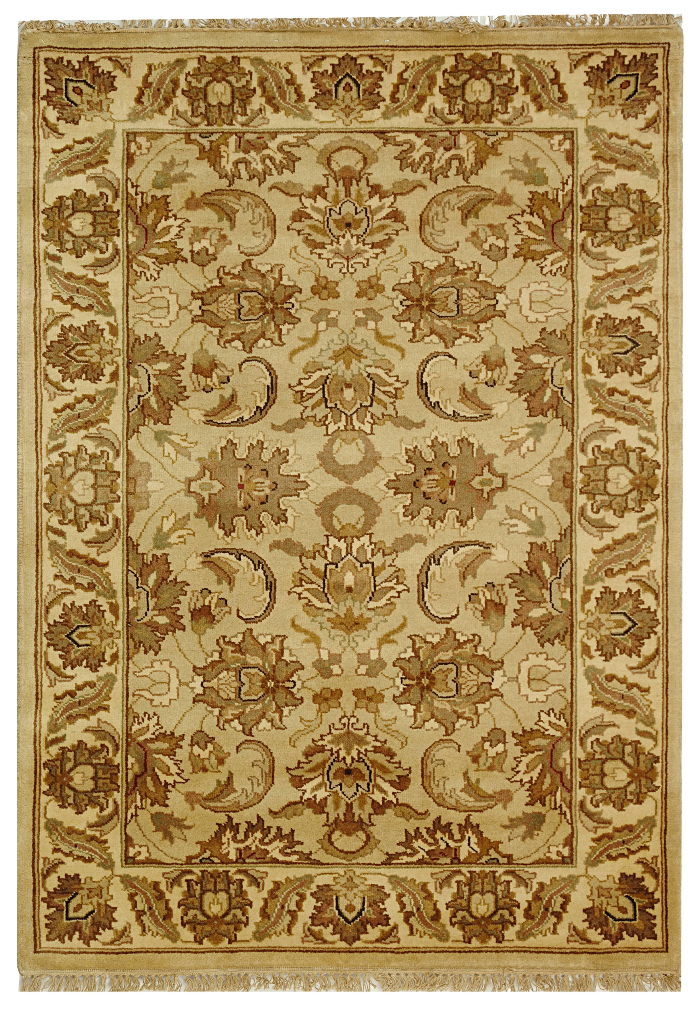 Elegant Ivory Hand-Knotted Wool Rectangular Rug, 5' x 8'