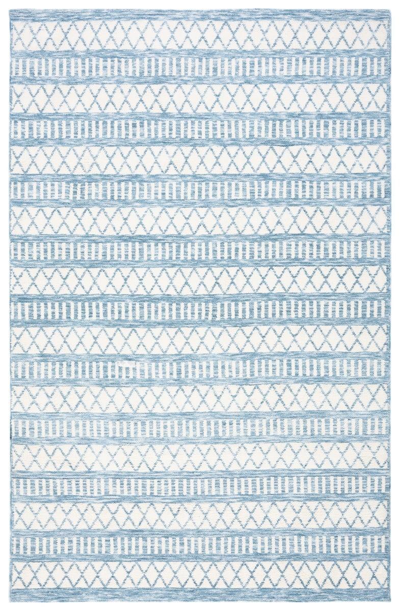 Ivory and Blue Washable Synthetic Area Rug, 3' x 5'