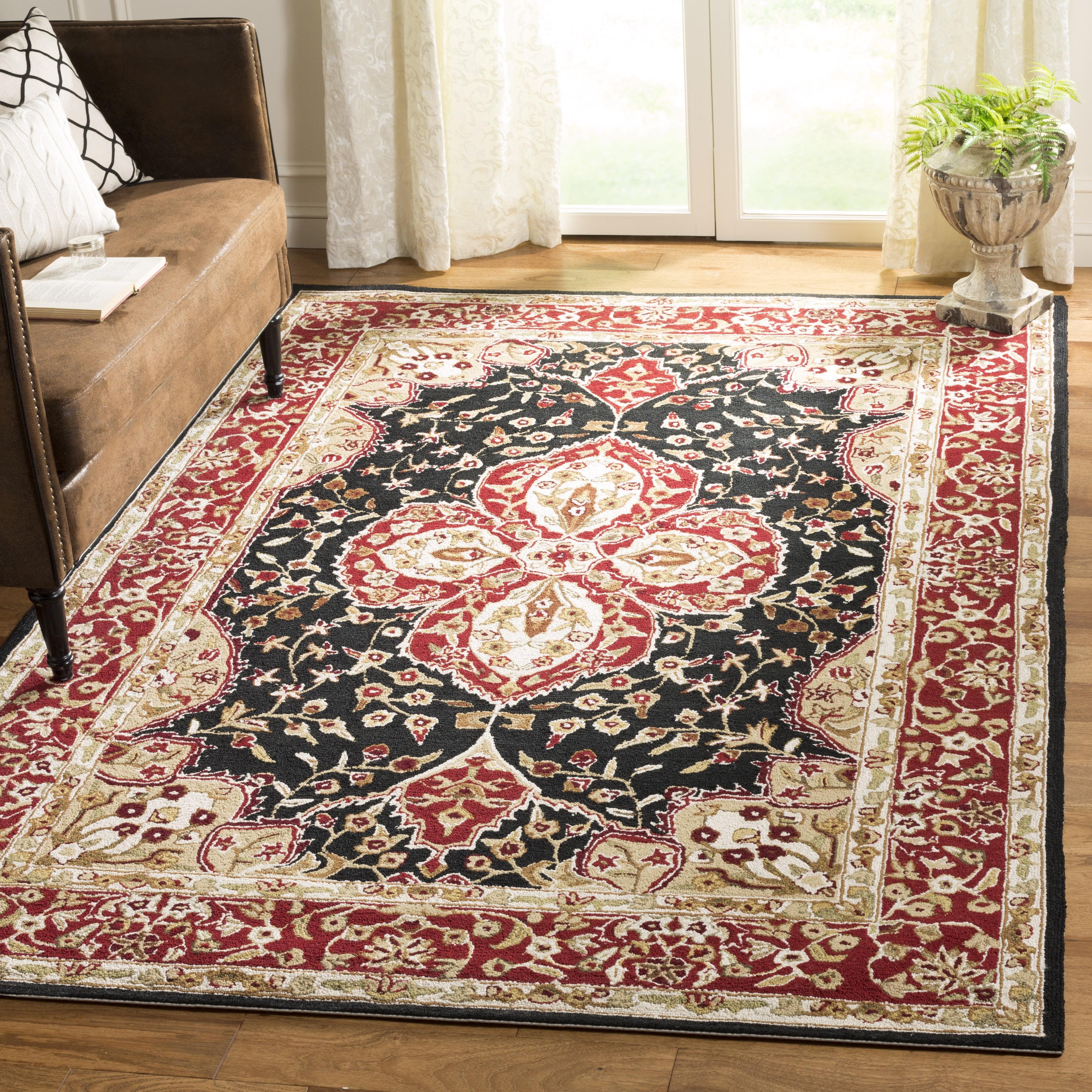 Elegant Erykah Black Floral Synthetic 42" Easy-Care Area Rug