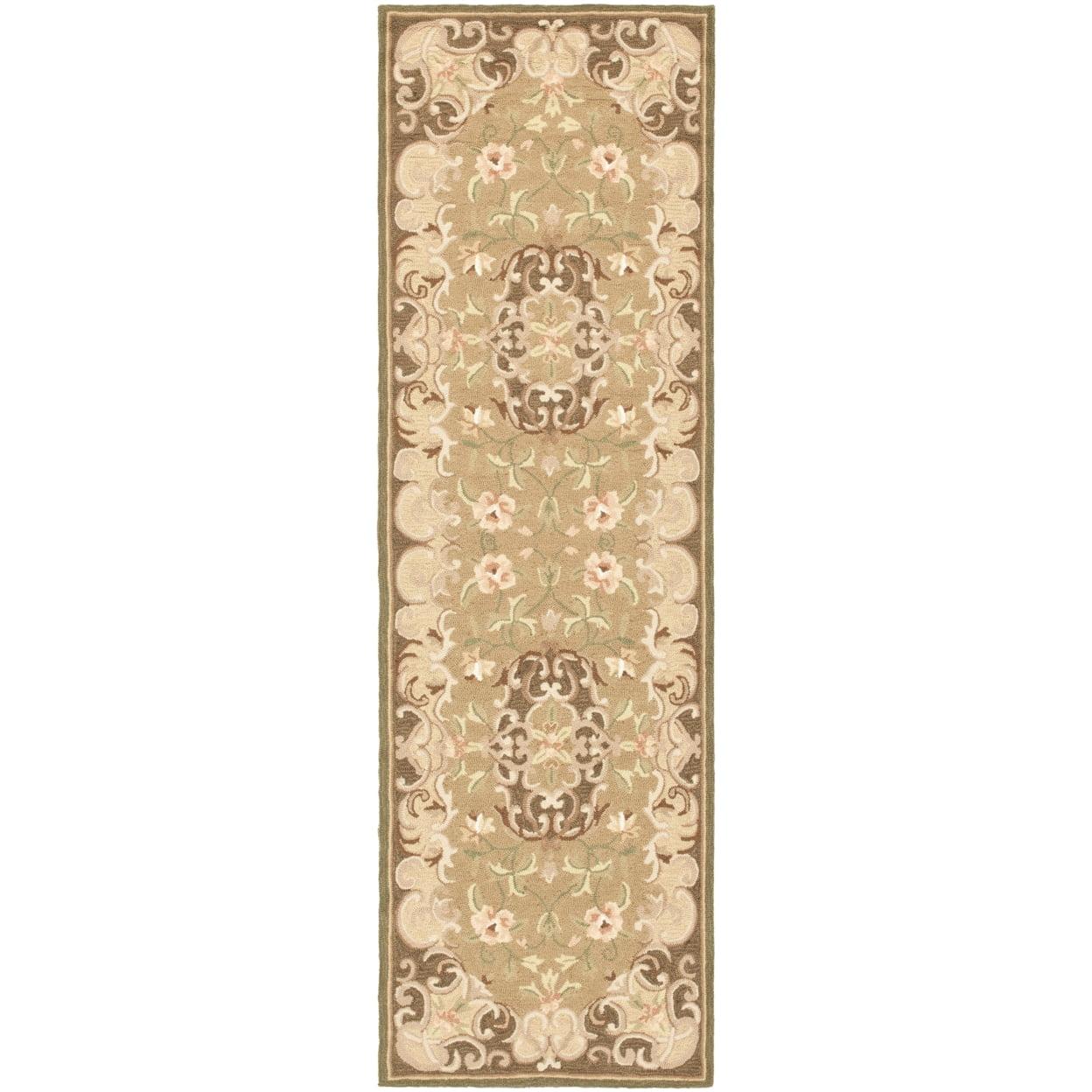 Beige and Brown Floral Wool Reversible Rug, 2' 6" x 10'