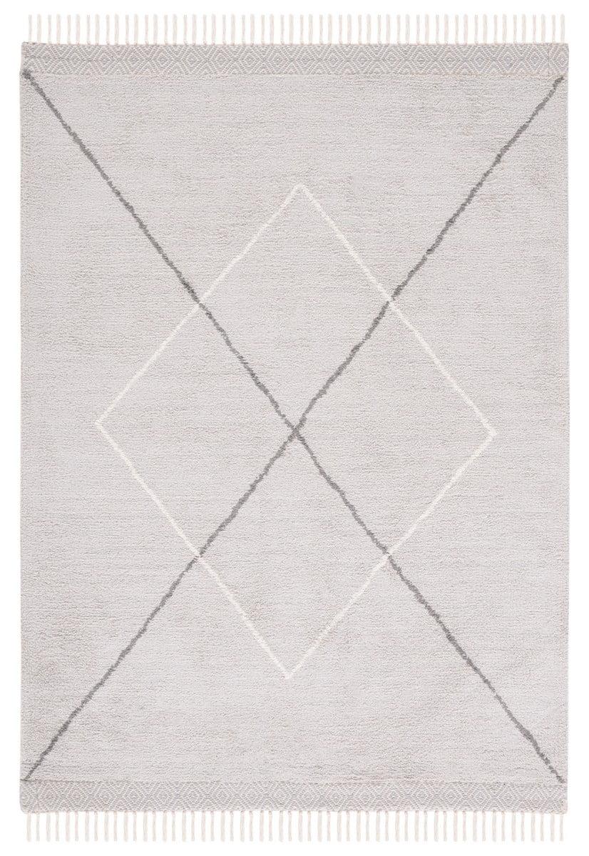 Gray and Ivory Hand-Knotted Washable Rectangular Area Rug