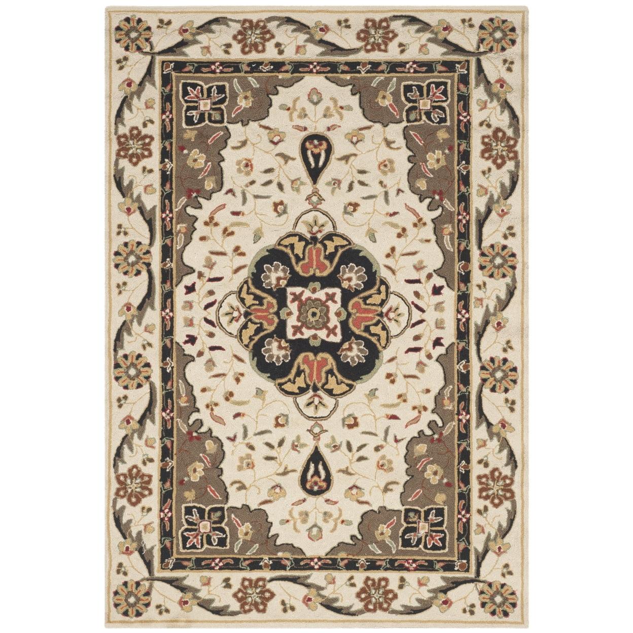 Easy Care Cream and Olive Hand Hooked Area Rug