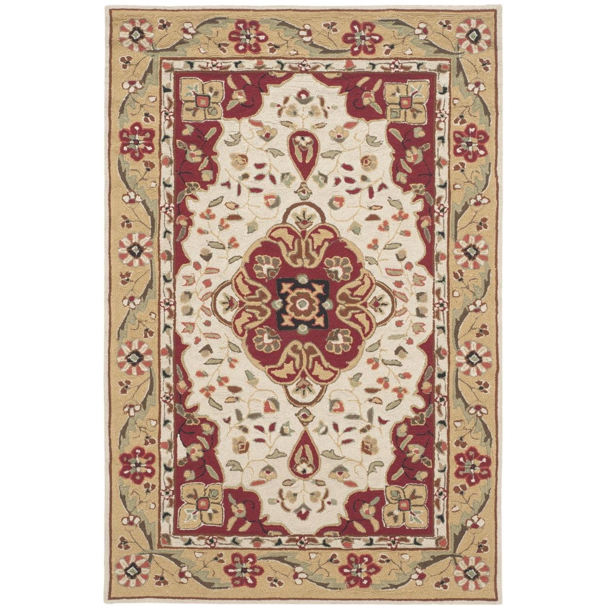 Handmade Cream and Red Synthetic 4' x 6' Area Rug