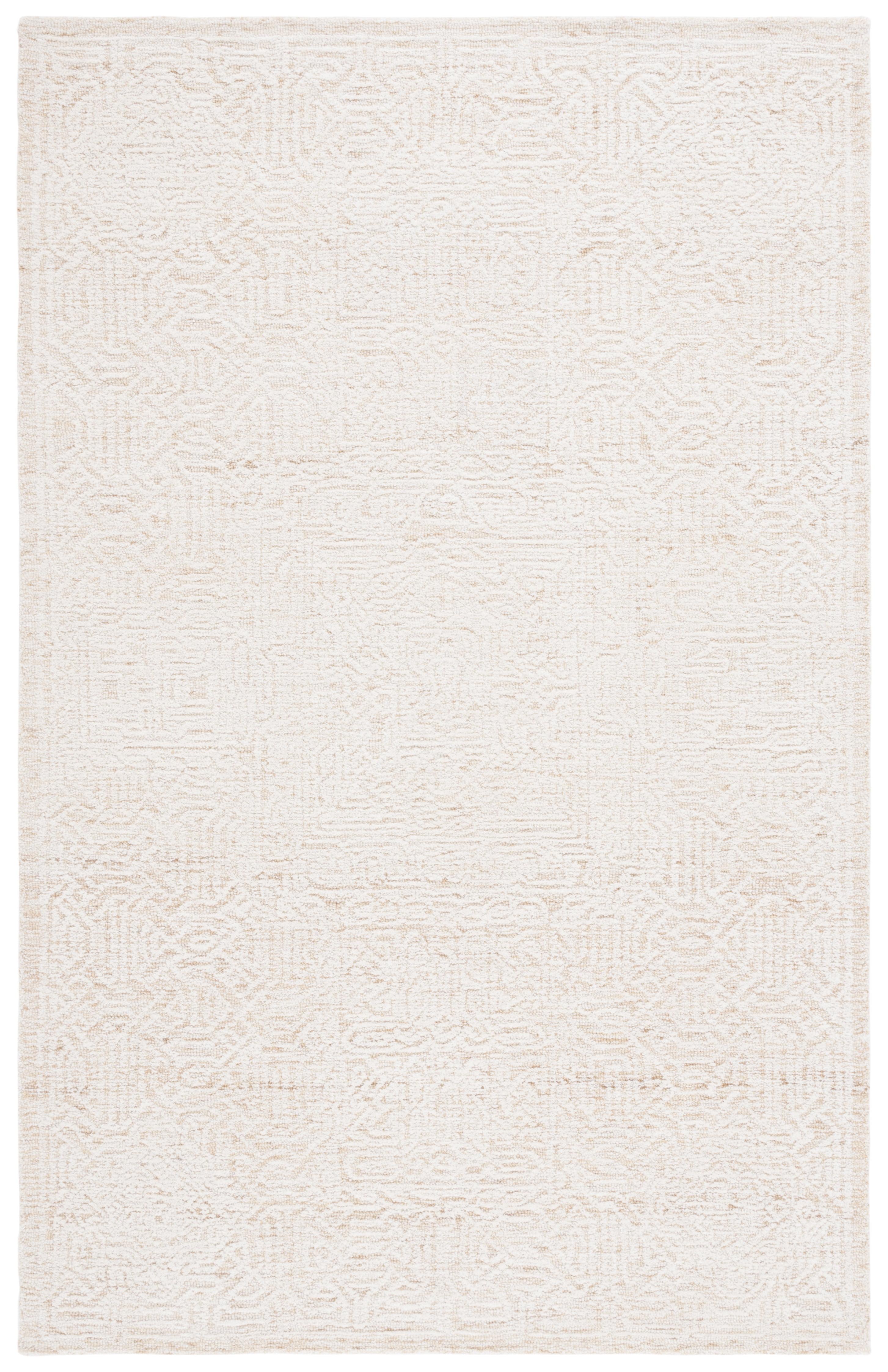 Ivory Wool Rectangular Tufted Handmade Area Rug, 5' x 8'