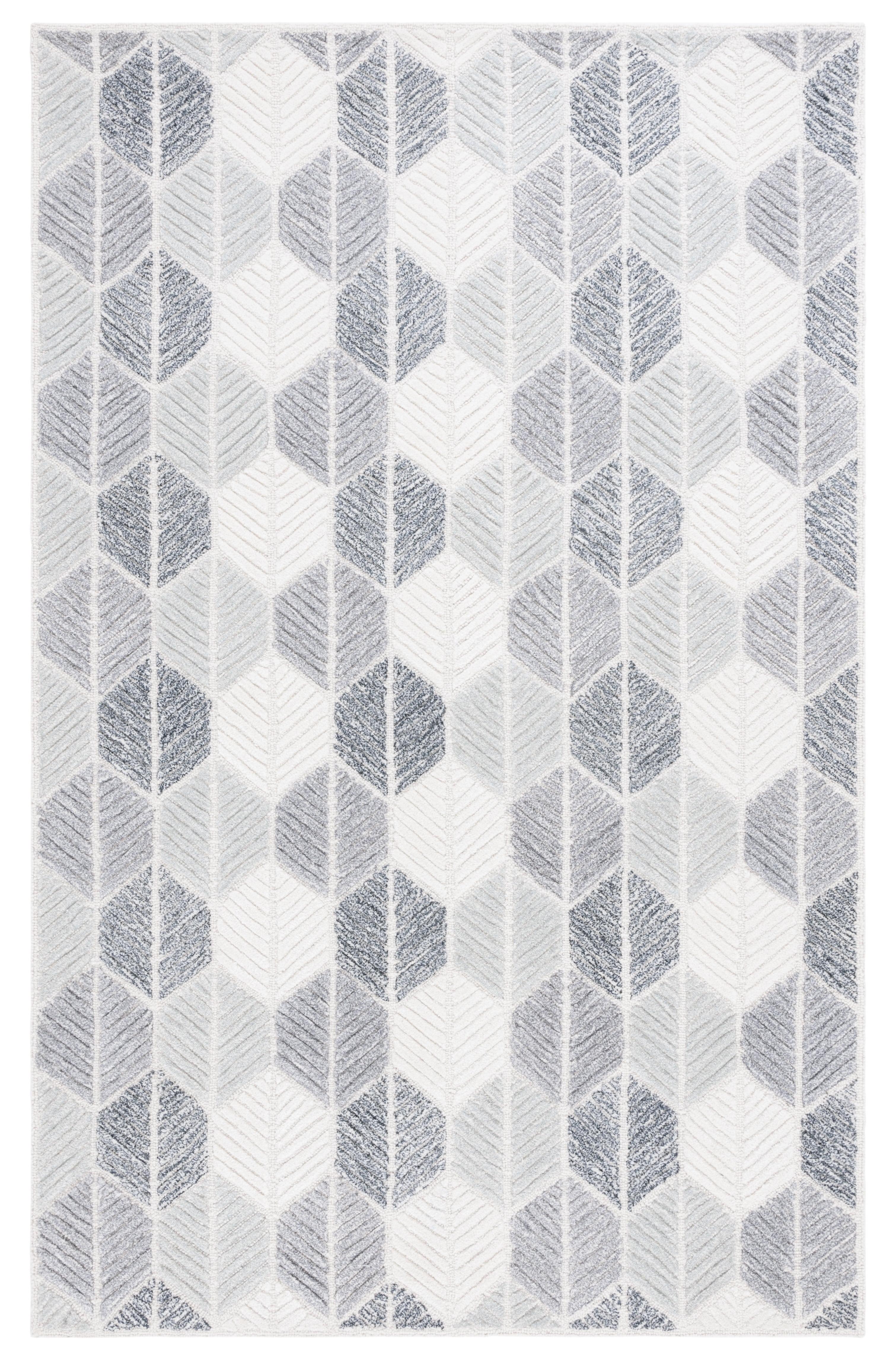 Gray Geometric Tufted Wool and Viscose Area Rug, 6' x 9'