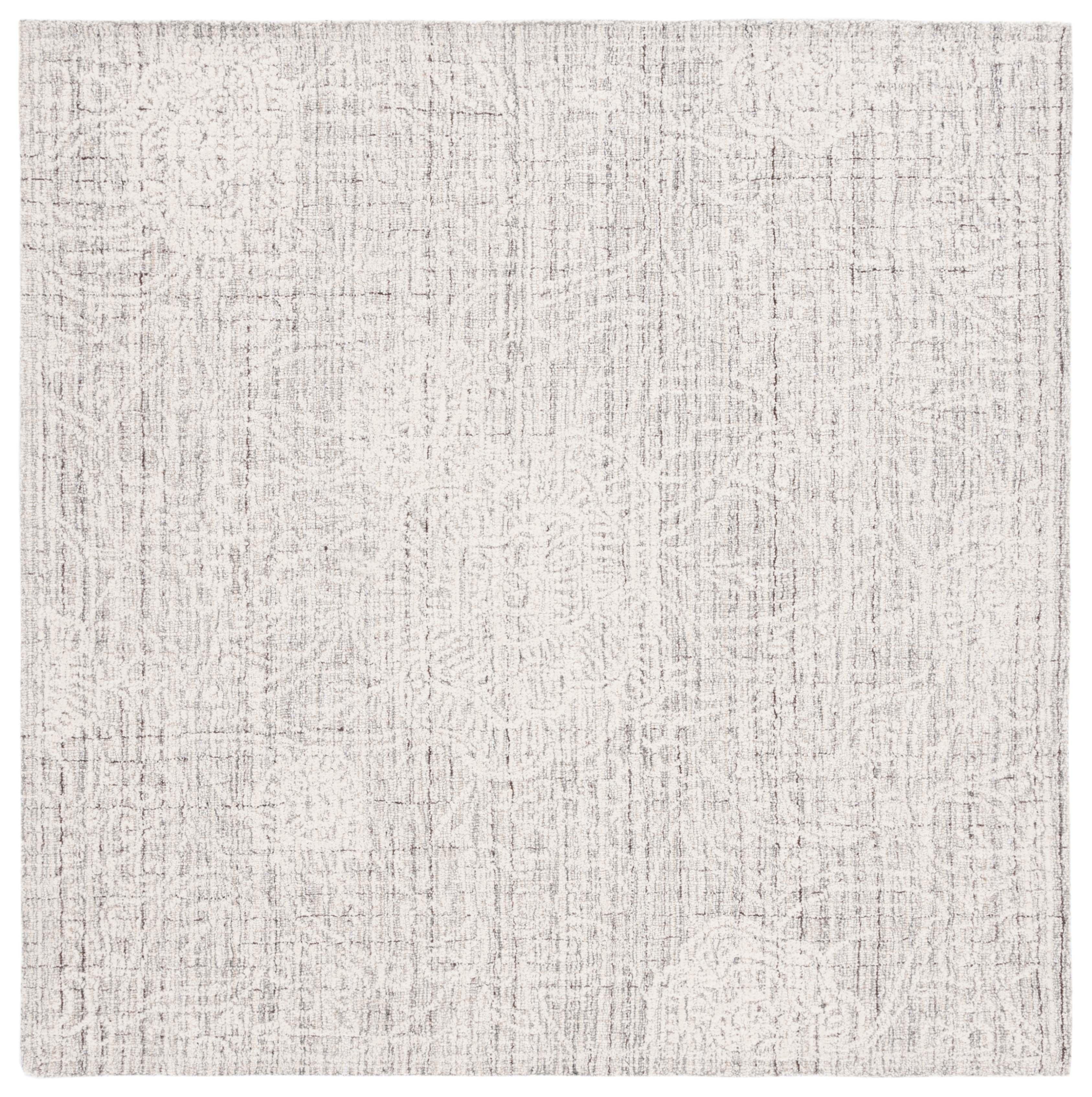 Gray Ivory Tufted Wool Square Area Rug