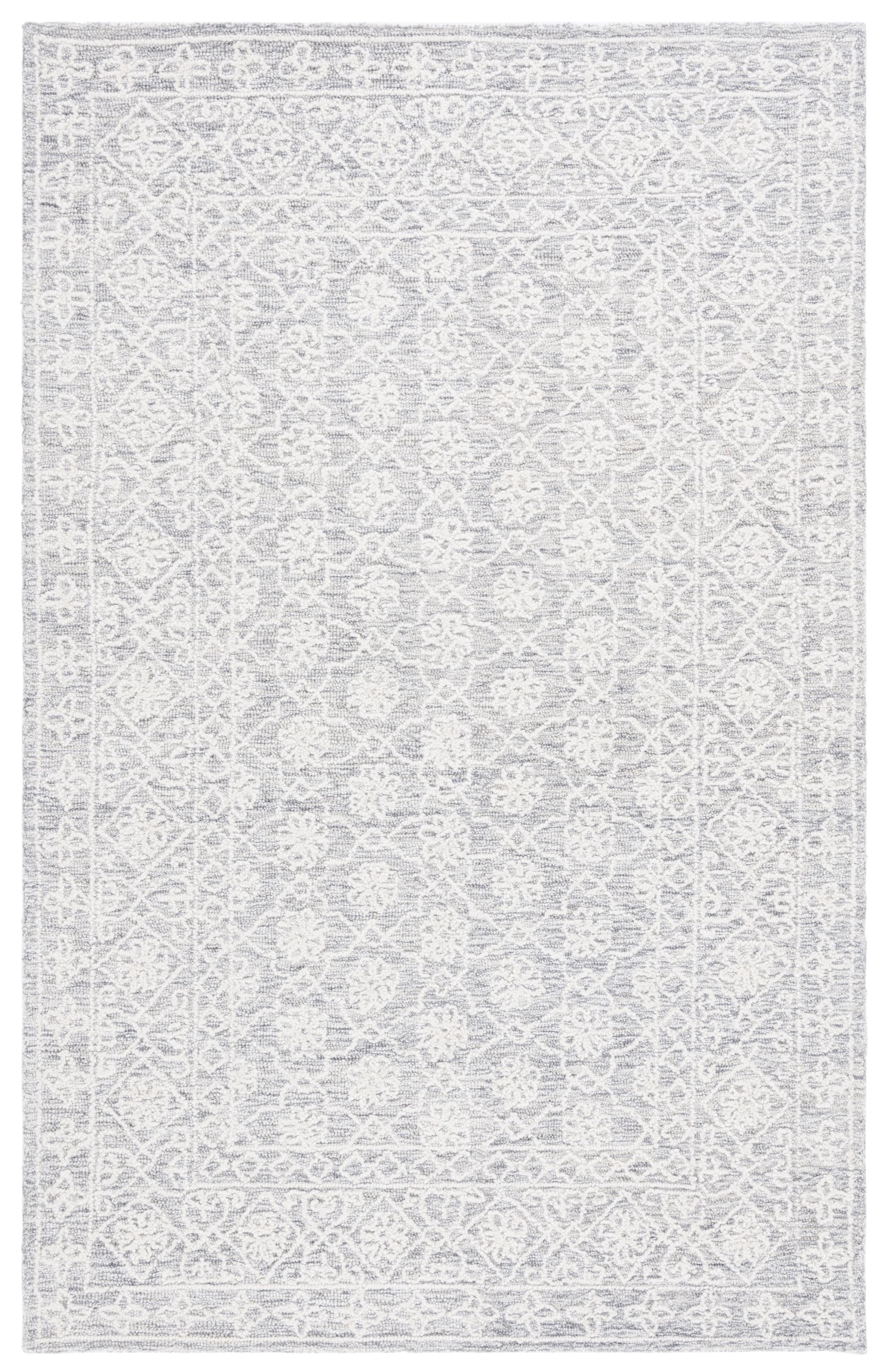 Gray and Ivory Hand Tufted Wool Area Rug 6' x 9'