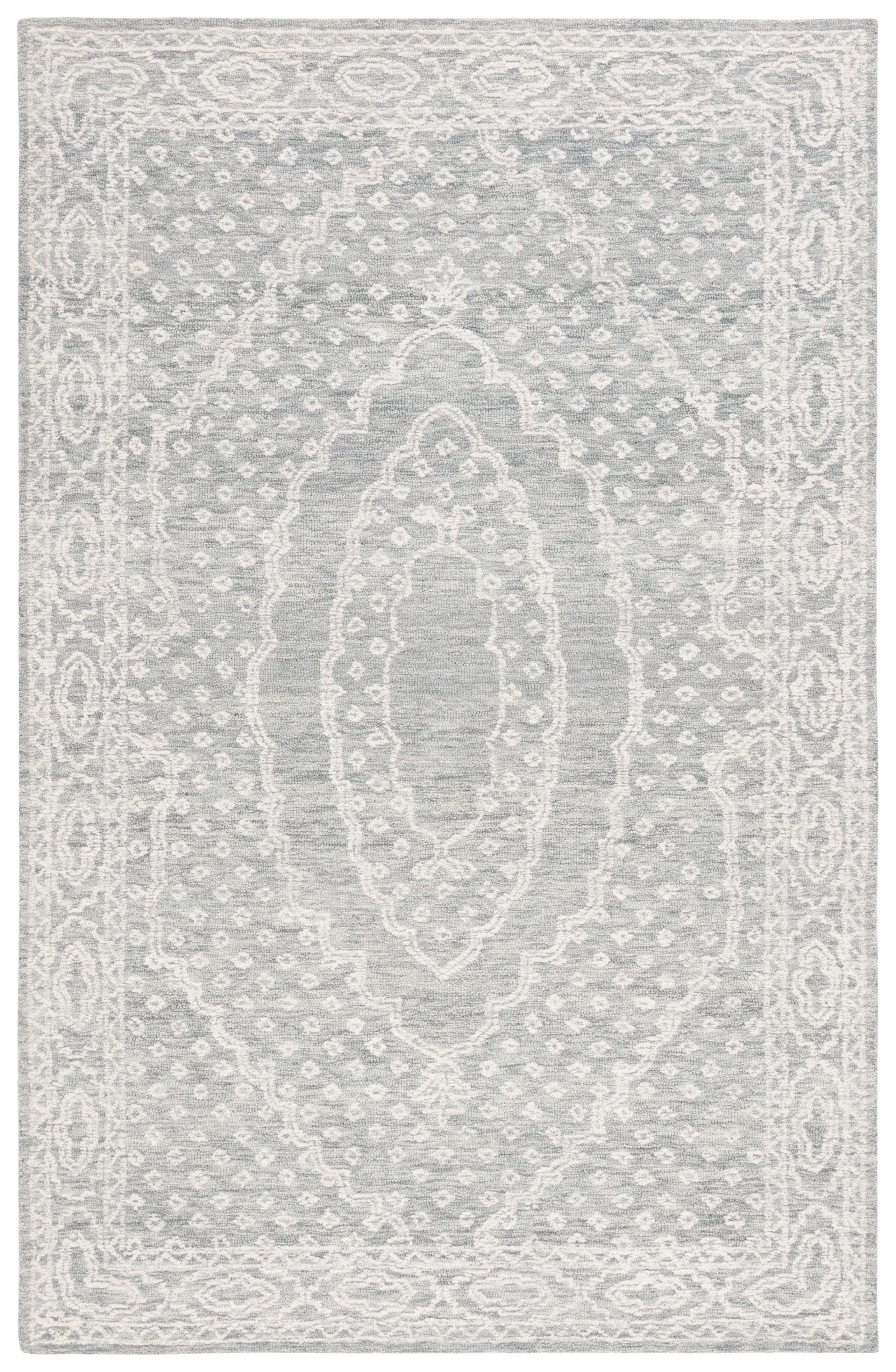 Ivory and Grey Hand Tufted Wool Area Rug 3' x 5'