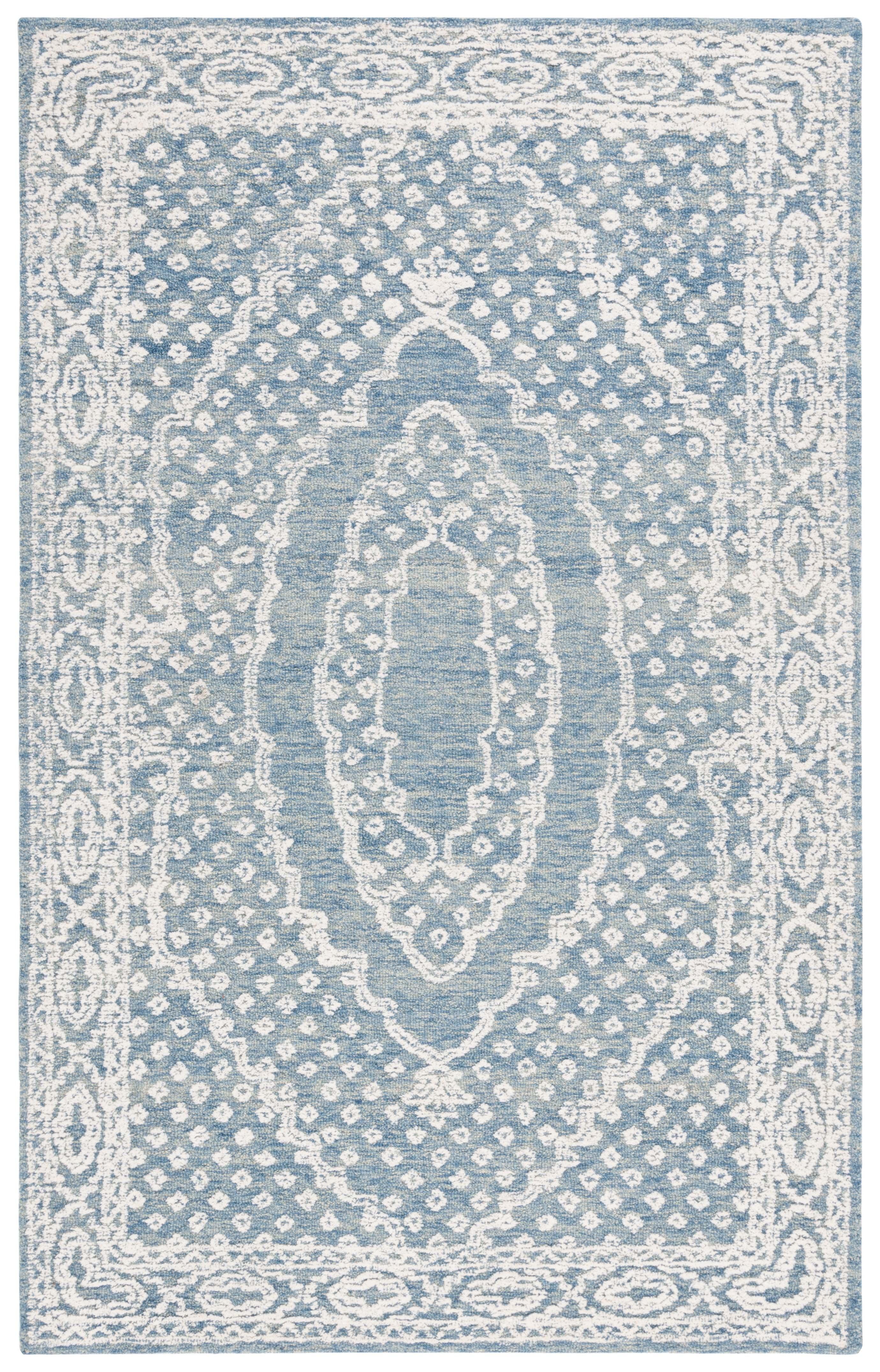 Ebony EBN306 Hand Tufted Indoor Area Rug - Ivory/Navy - 6'x9' - Safavieh