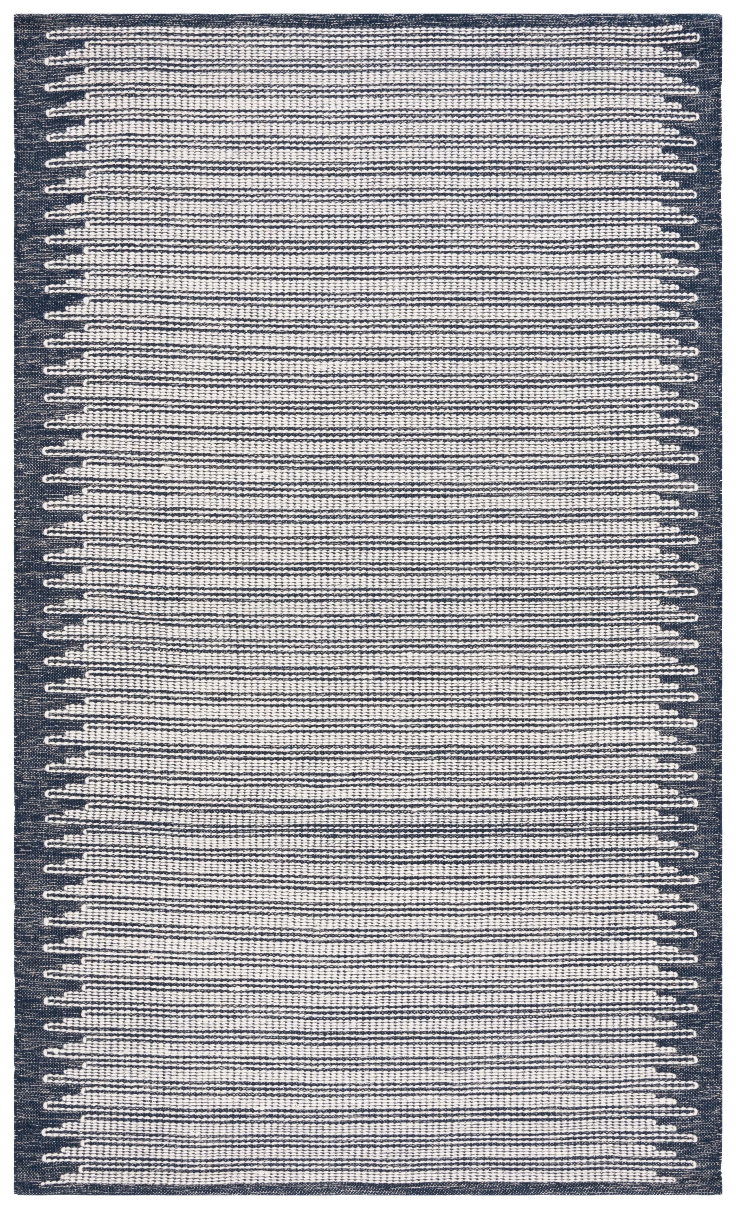 Ivory and Navy Tufted Wool Rectangular Area Rug, 5' x 8'