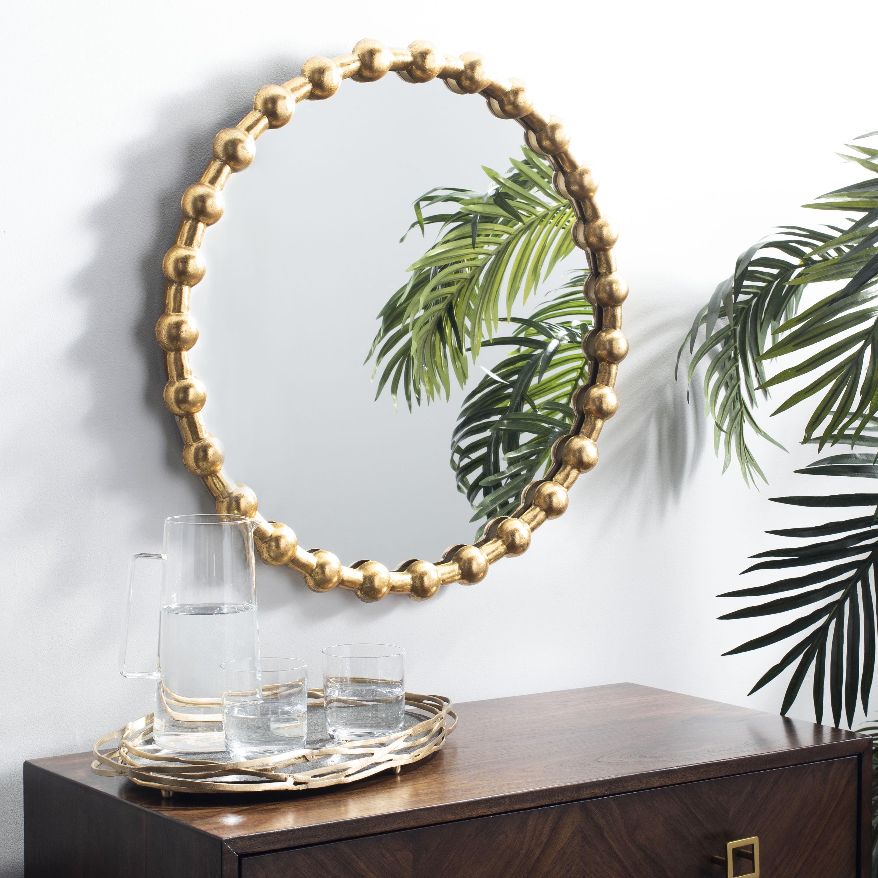 Eden 25" Round Gold Pine Wood Wall Mirror