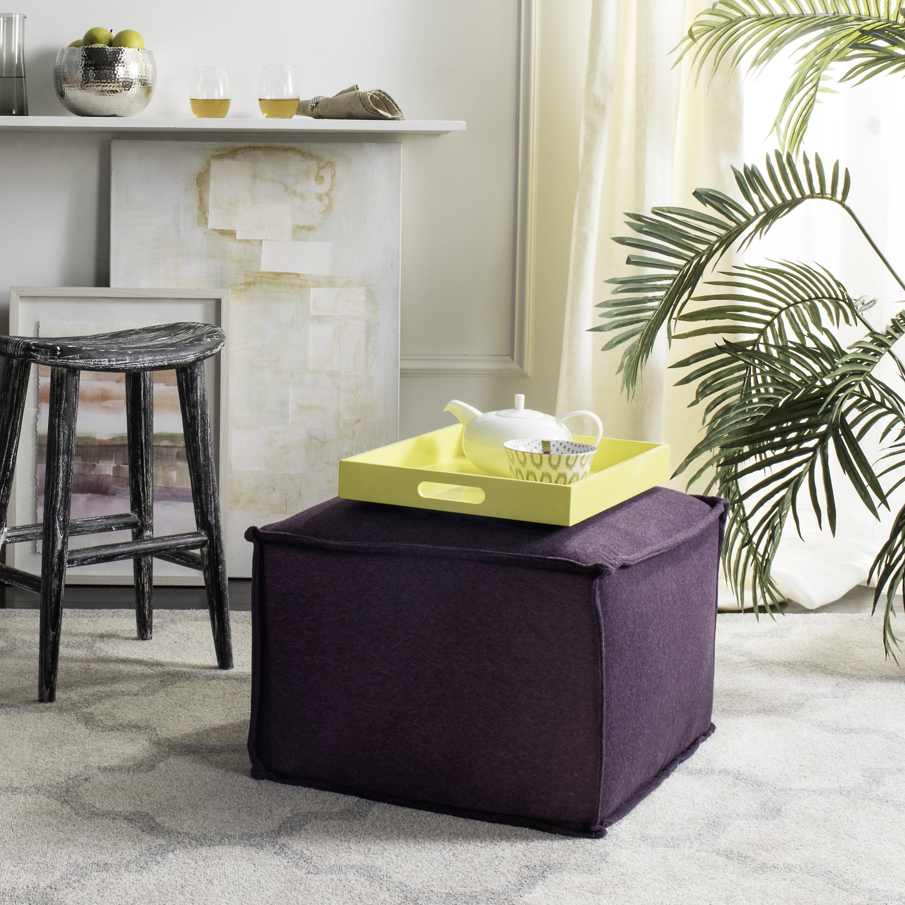 Plum Chic 25" Transitional Felted Wool Pouf Ottoman