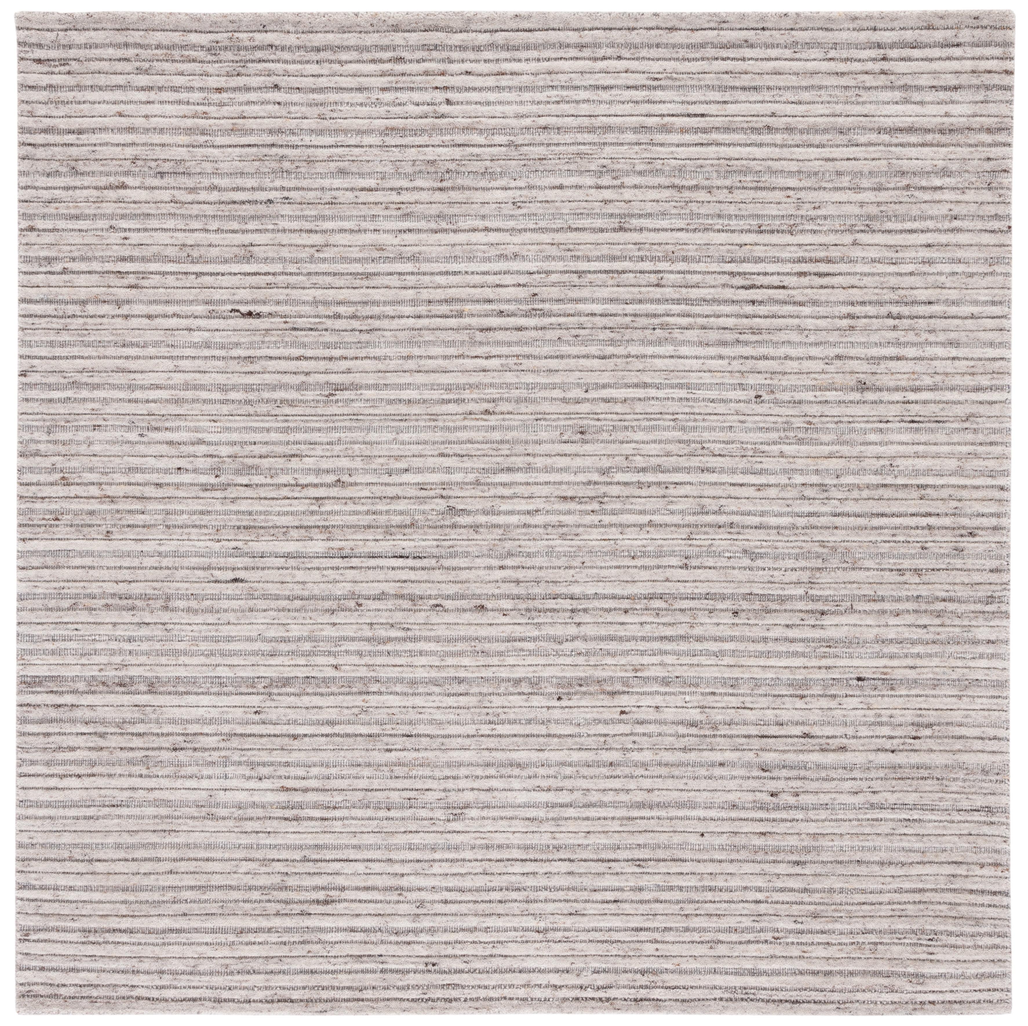 Hand-Knotted Gray Wool and Viscose Square Area Rug 6'x6'