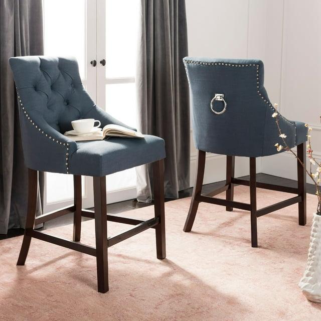 Eleni Tufted Wing Back Counter Stool (Set of 2) - BST6305 - Navy/Espresso - Safavieh