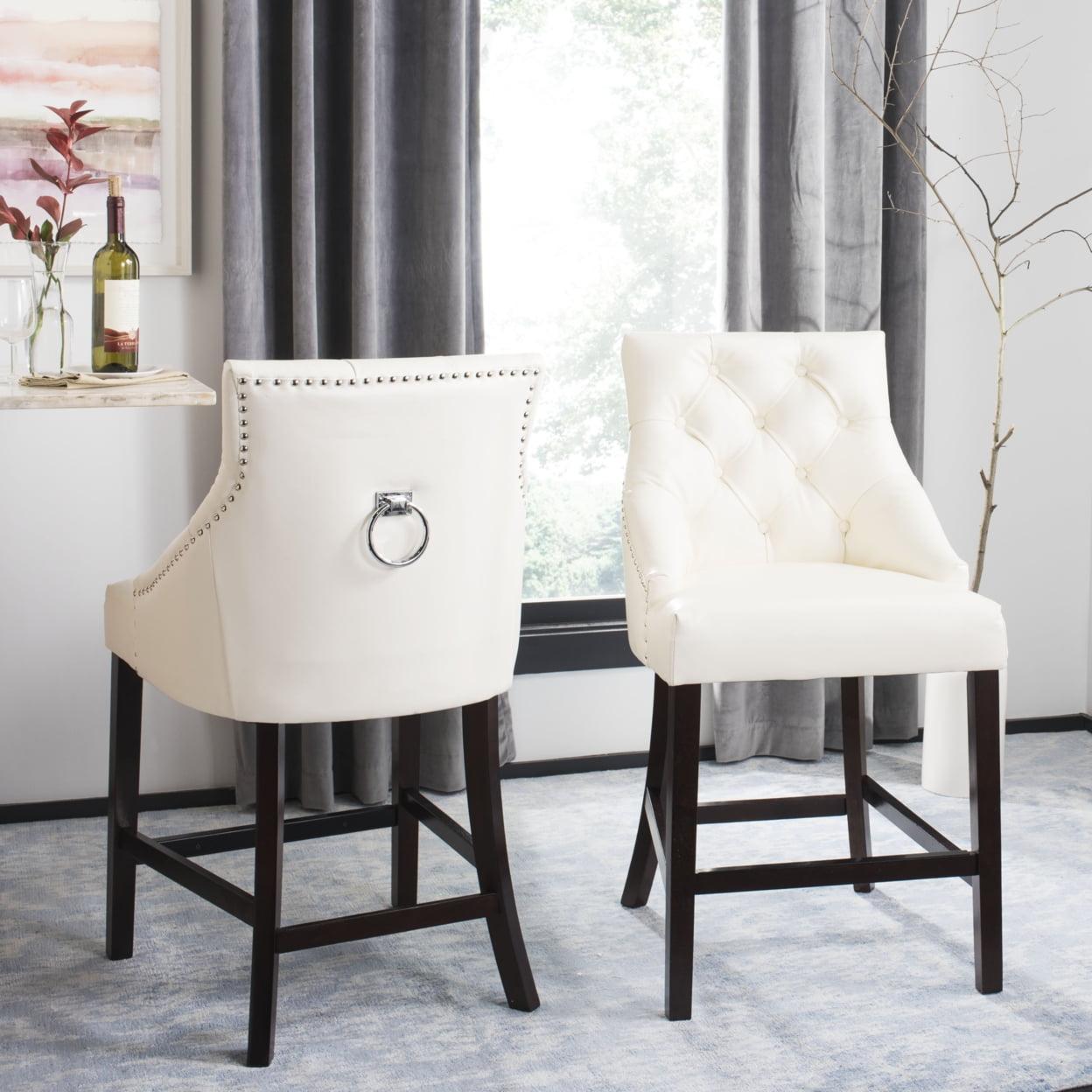 SAFAVIEH Eleni 26 in. H Tufted Wing Back Counter Stool with Ring, White, Set of 2