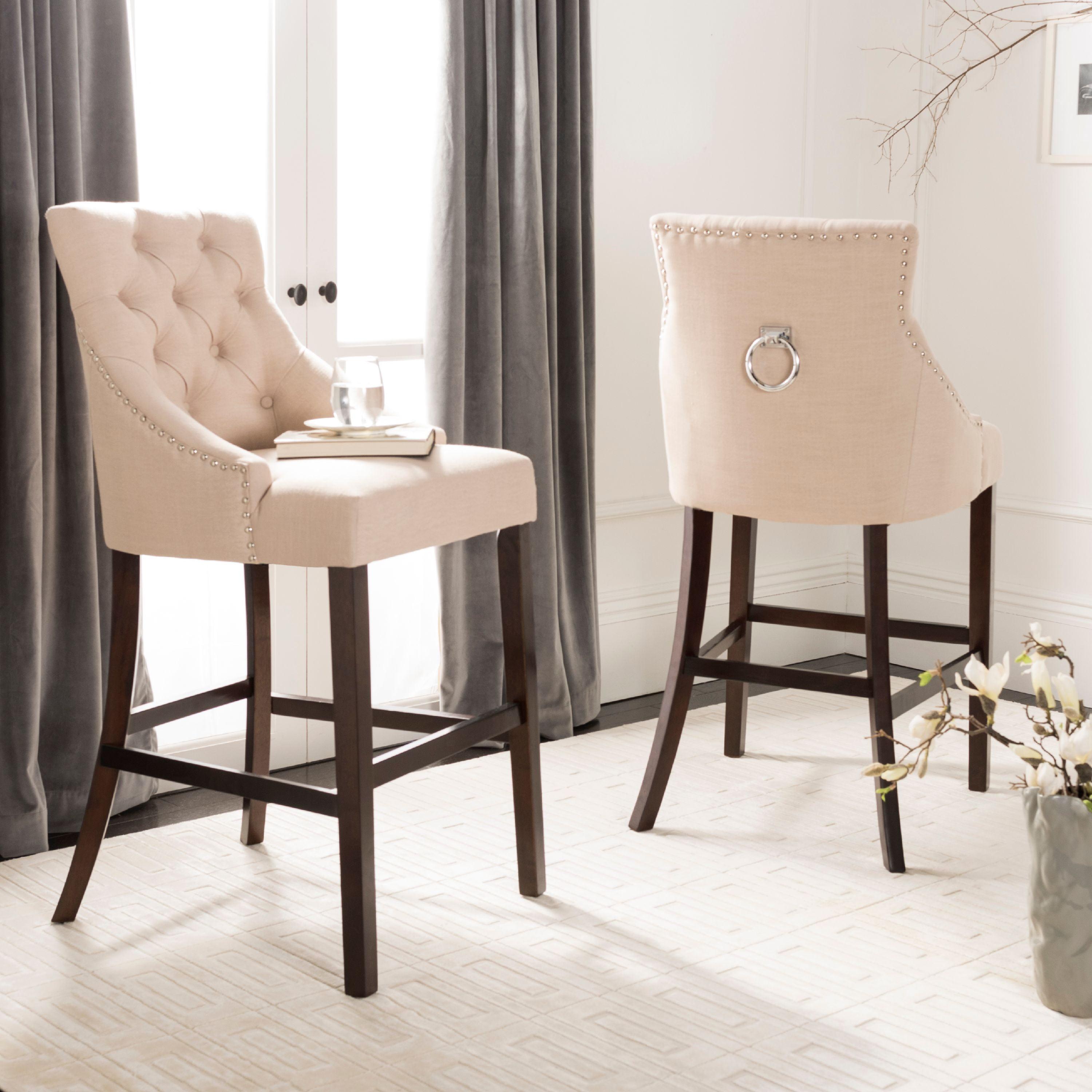 Eleni Tufted Wing Back Bar Stool (Set Of 2)  - Safavieh